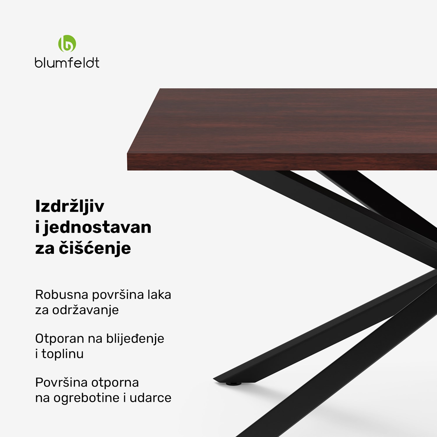 Bearsdon set blagovaonskog stola | ploča stola i metalne noge | industrijski stil | stabilan | moderan 160 x 90 | Tikovina