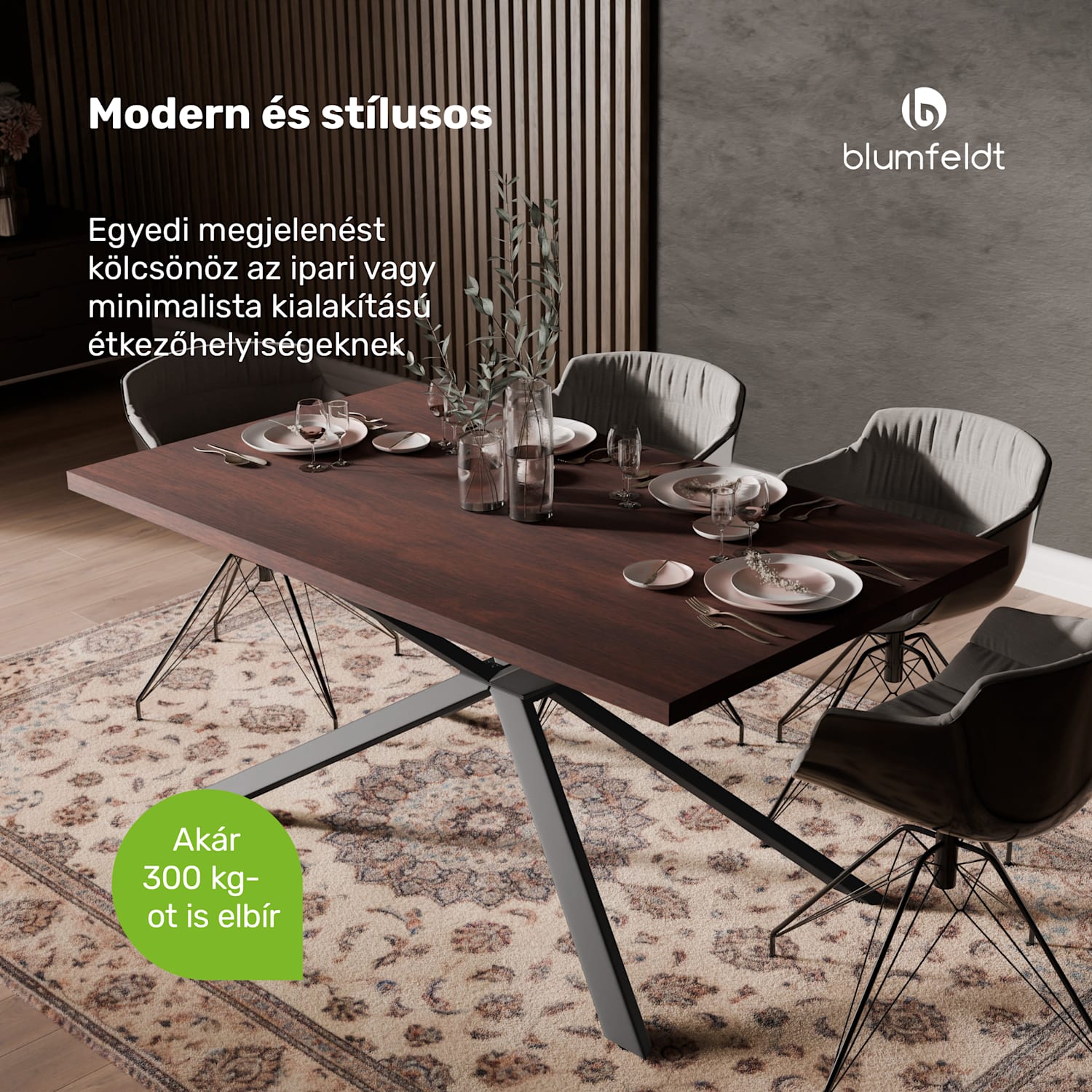 Bearsdon étkezőasztal szett | asztallap és fém asztallábak | ipari stílus | stabil | modern 160 x 90 | Teak