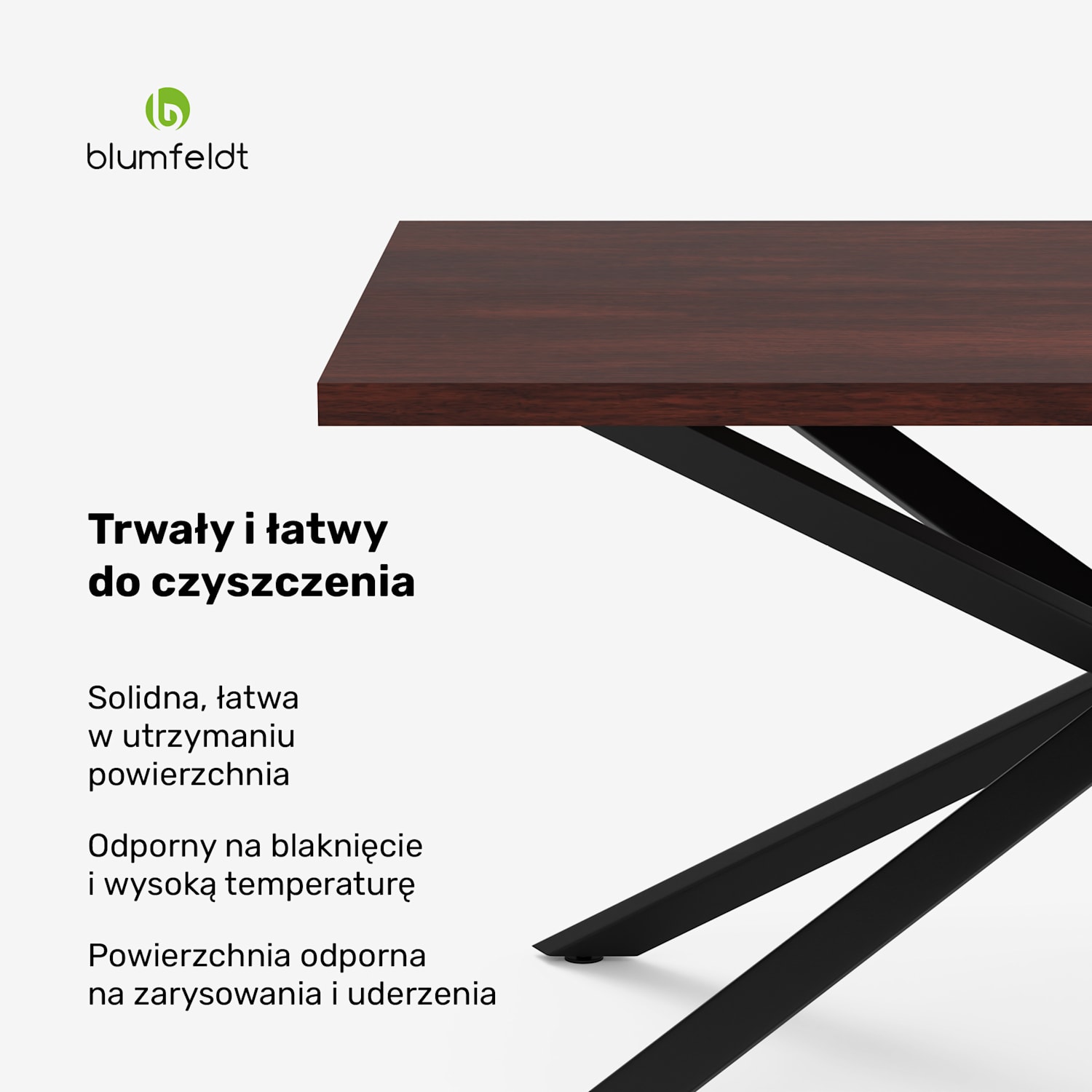 Bearsdon zestaw stołu jadalnianego | blat i metalowe nogi stołu | styl industrialny | stabilny | nowoczesny 160 x 90 | Drewno Tekowe