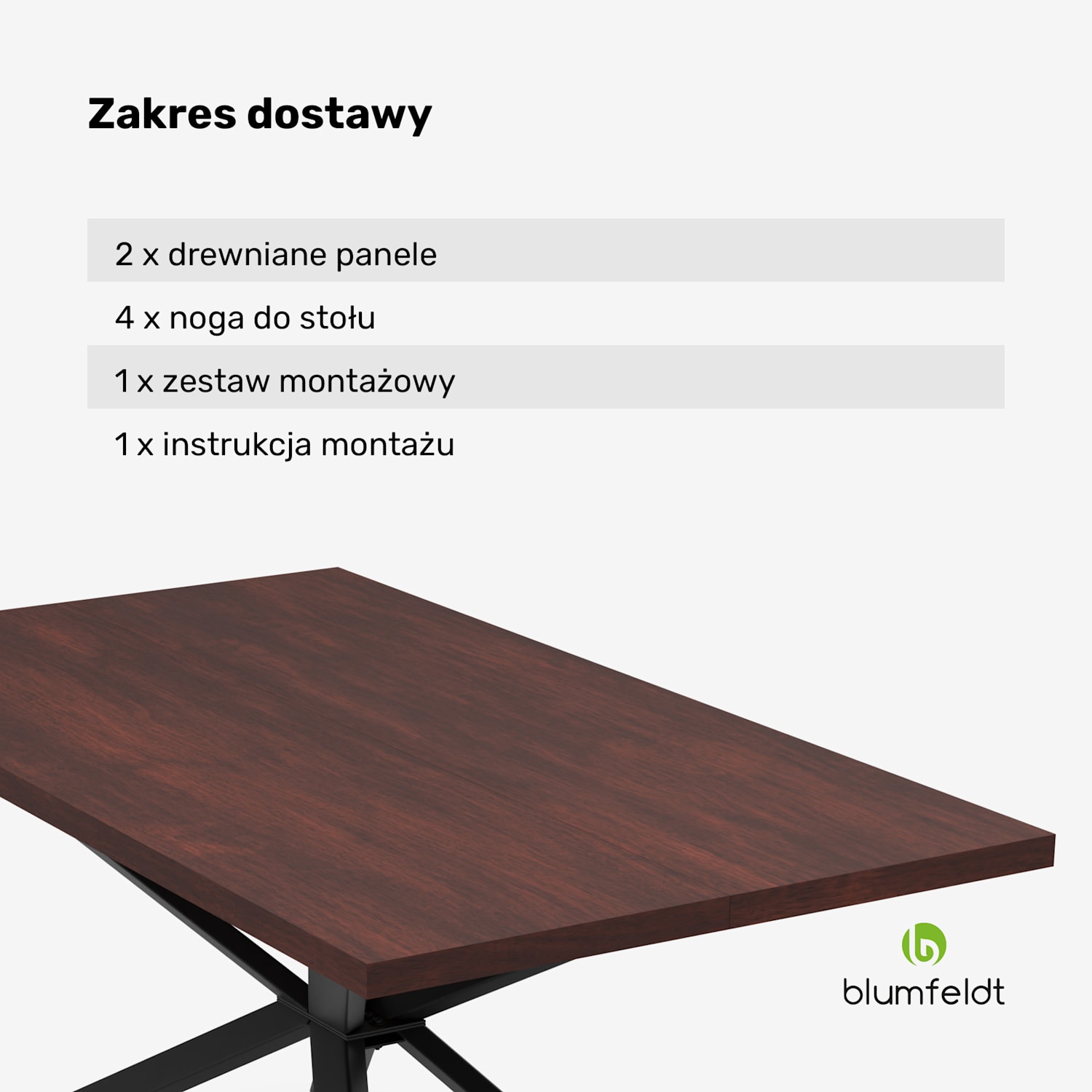 Bearsdon zestaw stołu jadalnianego | blat i metalowe nogi stołu | styl industrialny | stabilny | nowoczesny 160 x 90 | Drewno Tekowe