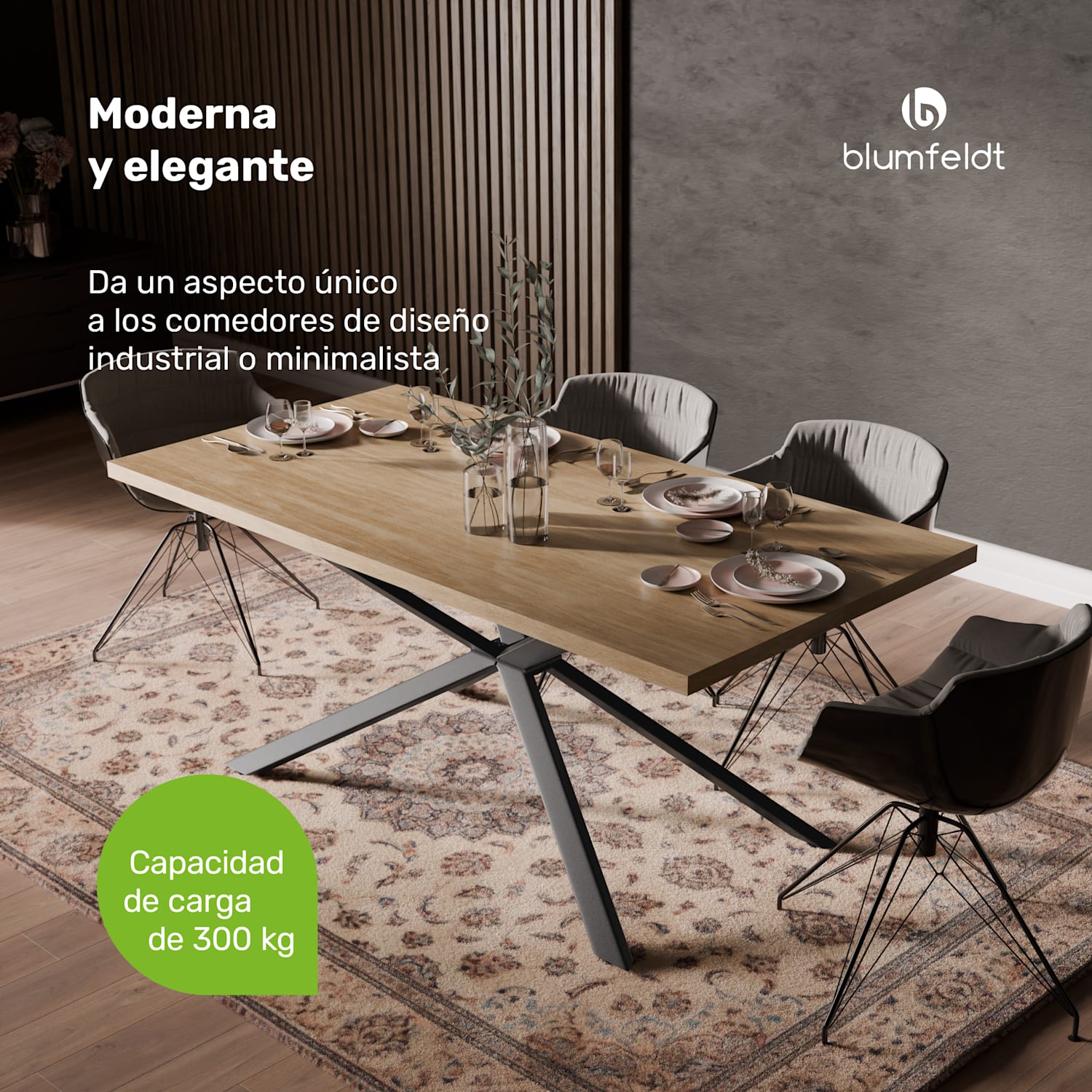 Bearsdon conjunto mesa de comedor | tablero y patas metálicas | estilo industrial | estable | moderno 180 x 90 | Pino