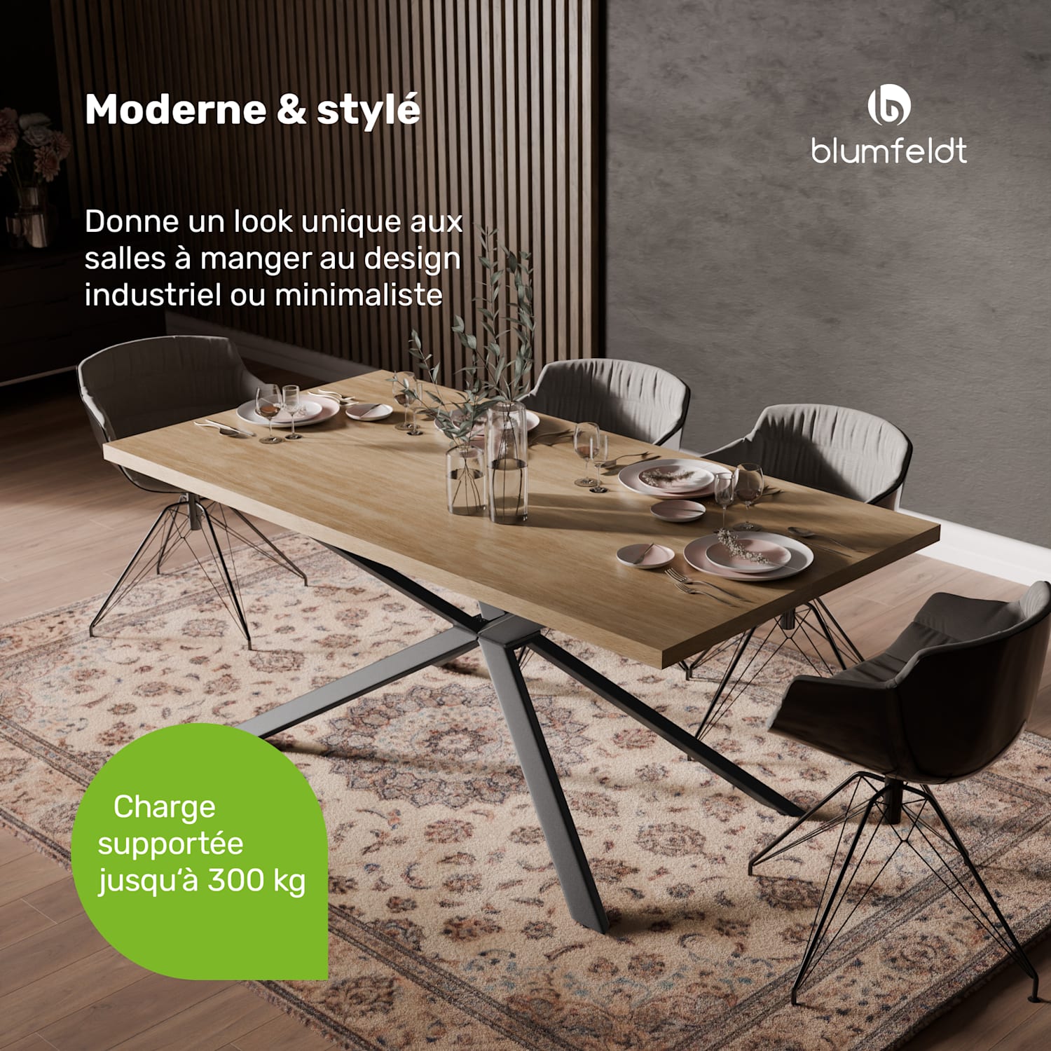 Set de table à manger Bearsdon | Plateau & pieds de table en métal | Style industriel | stable | moderne 180 x 90 | Pin