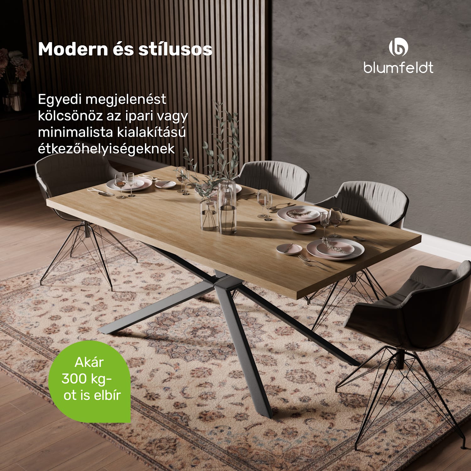 Bearsdon étkezőasztal szett | asztallap és fém asztallábak | ipari stílus | stabil | modern 180 x 90 | Fenyő