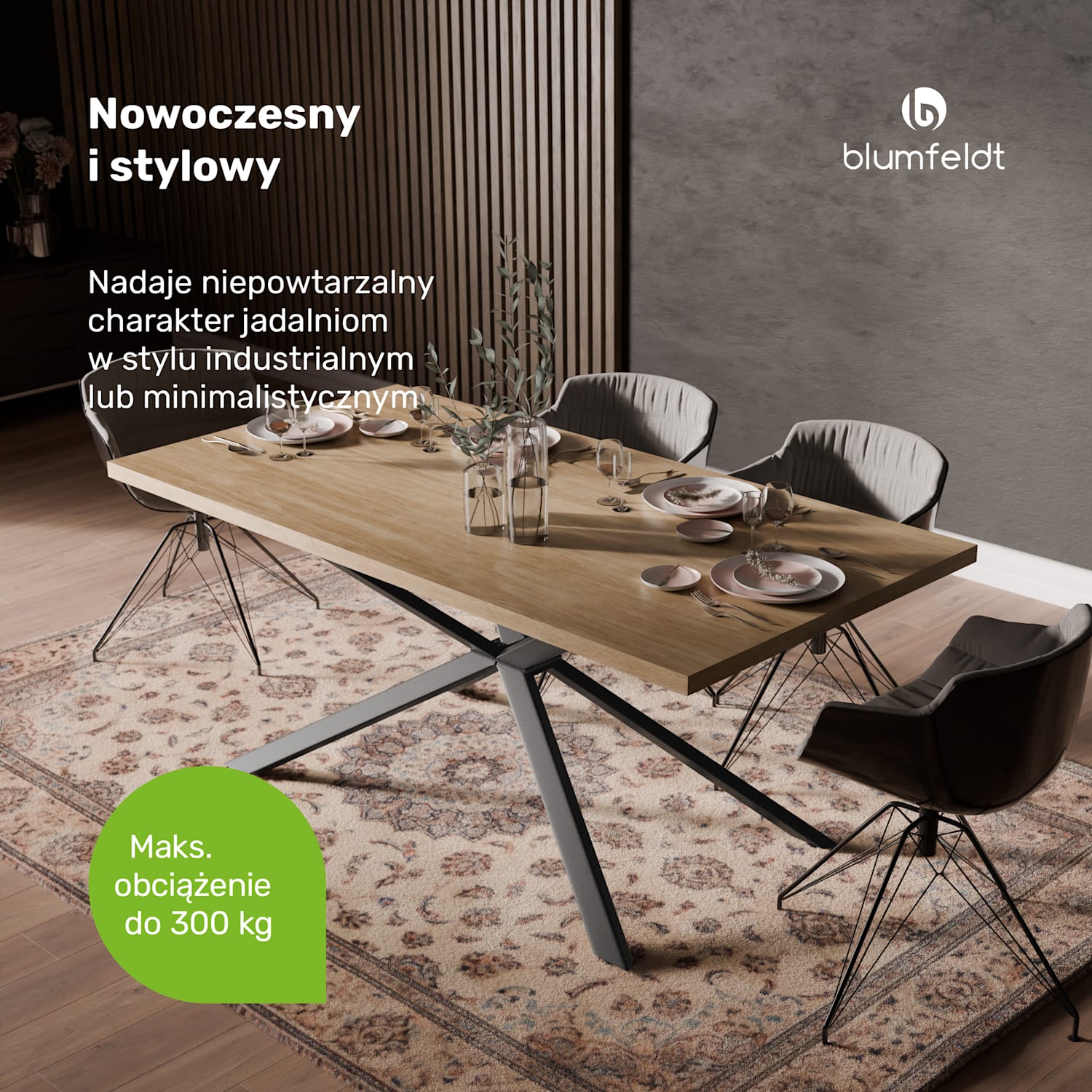 Bearsdon zestaw stołu jadalnianego | blat i metalowe nogi stołu | styl industrialny | stabilny | nowoczesny 180 x 90 | Sosna
