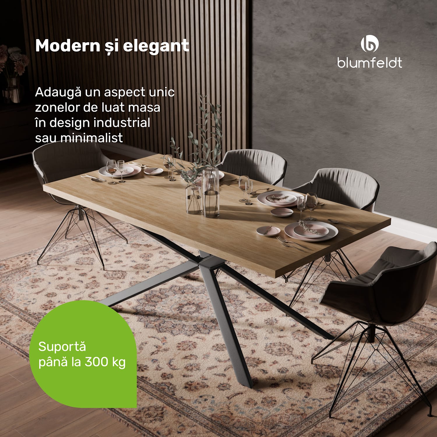 Set masă Bearsdon | Blat și picioare metalice | Stil industrial | stabil | modern 180 x 90 | Pin