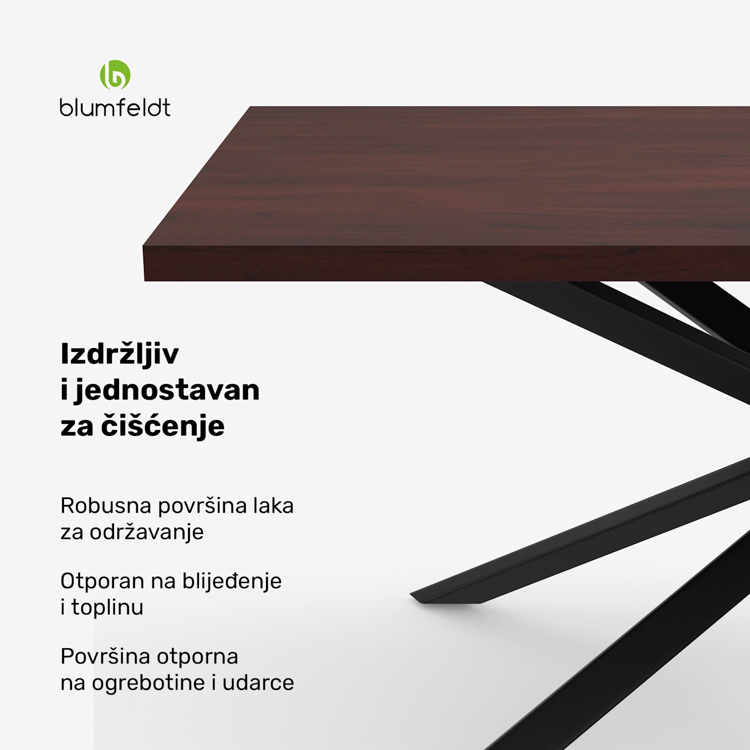 Bearsdon set blagovaonskog stola | ploča stola i metalne noge | industrijski stil | stabilan | moderan 180 x 90 | Tamno drvo