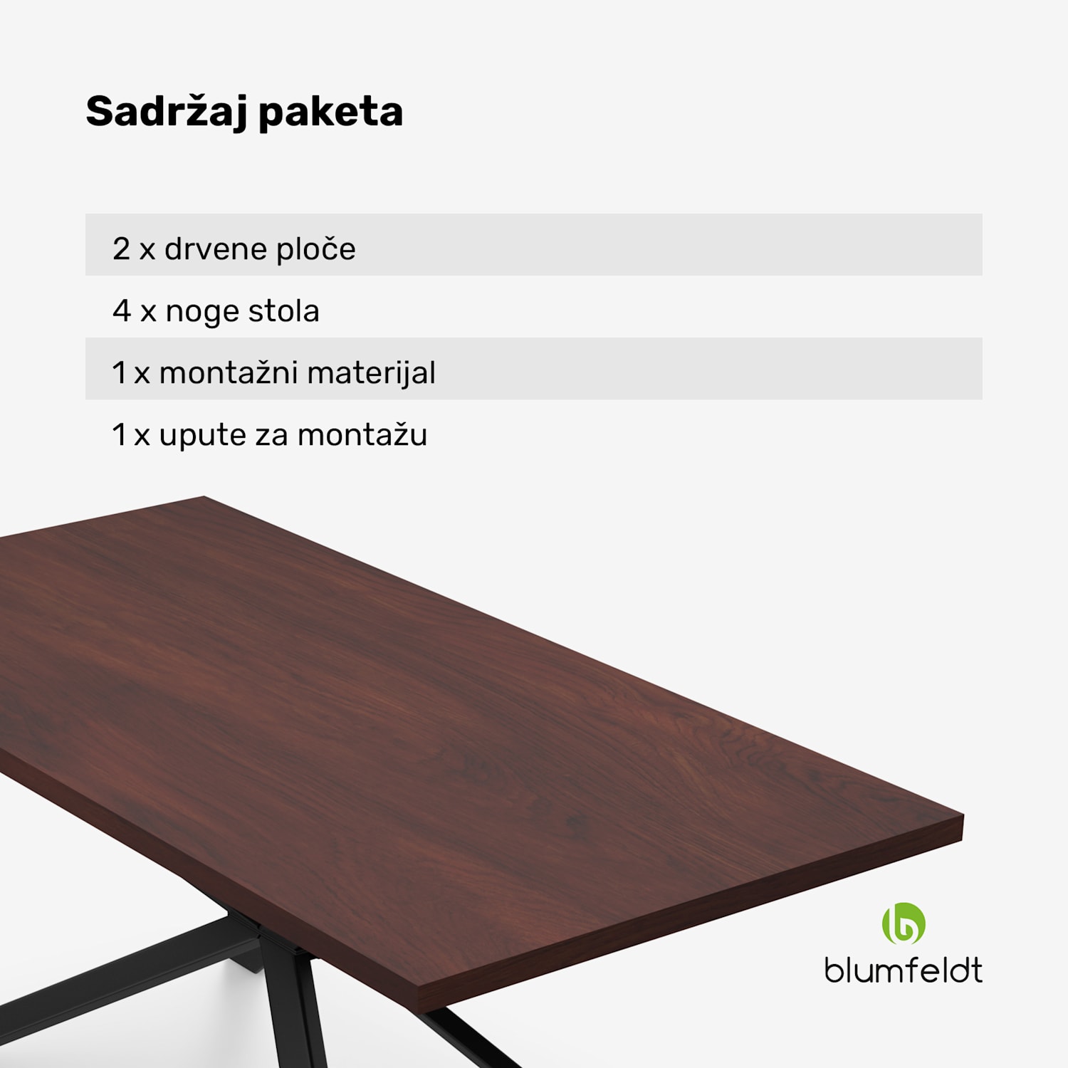 Bearsdon set blagovaonskog stola | ploča stola i metalne noge | industrijski stil | stabilan | moderan 180 x 90 | Tamno drvo