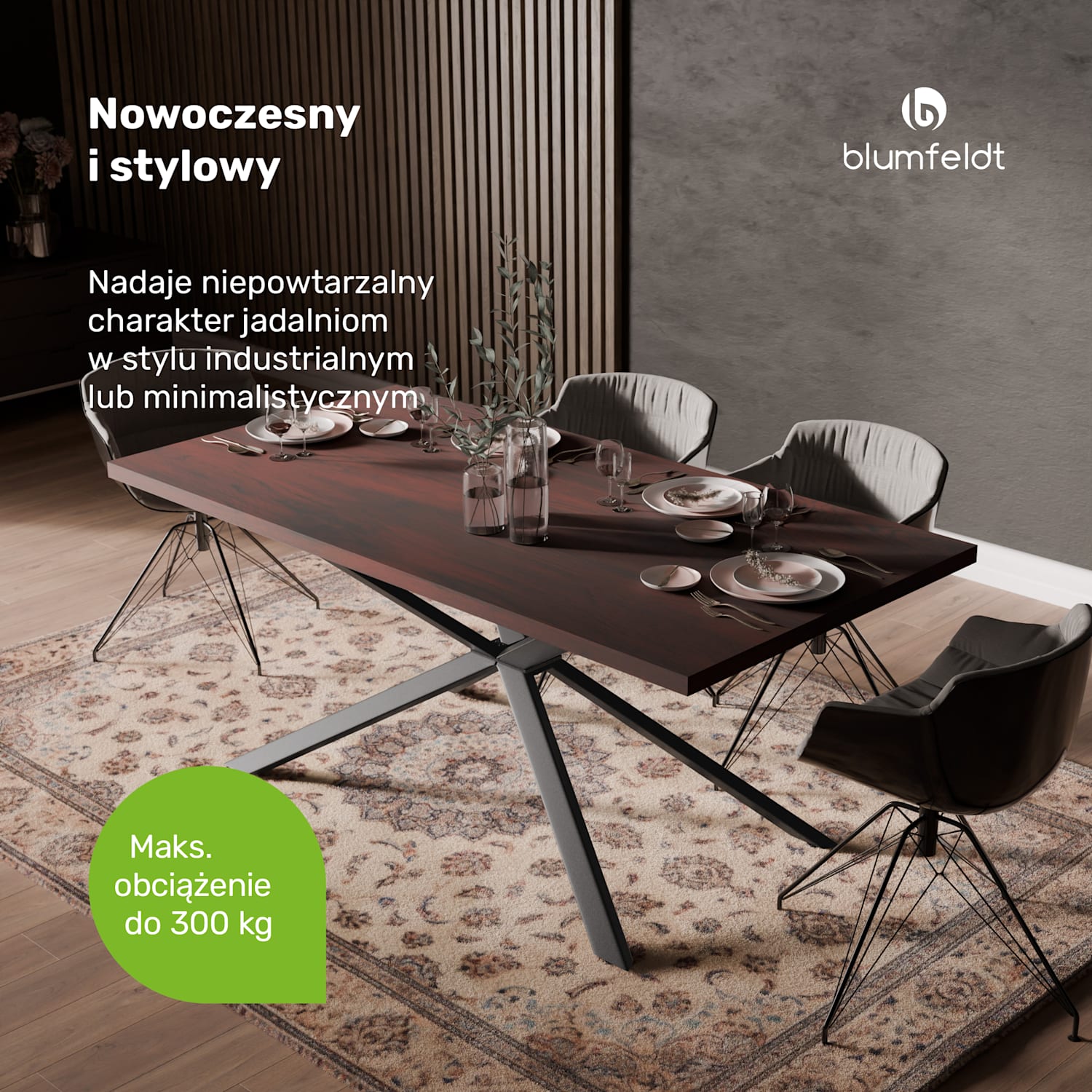 Bearsdon zestaw stołu jadalnianego | blat i metalowe nogi stołu | styl industrialny | stabilny | nowoczesny 180 x 90 | Ciemne Drewno Taupe