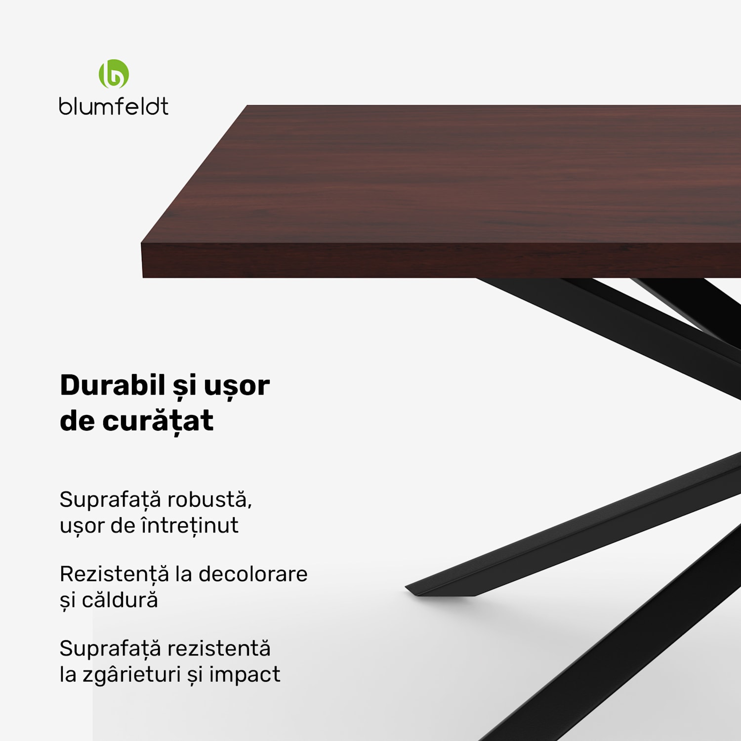 Set masă Bearsdon | Blat și picioare metalice | Stil industrial | stabil | modern 180 x 90 | Lemn închis