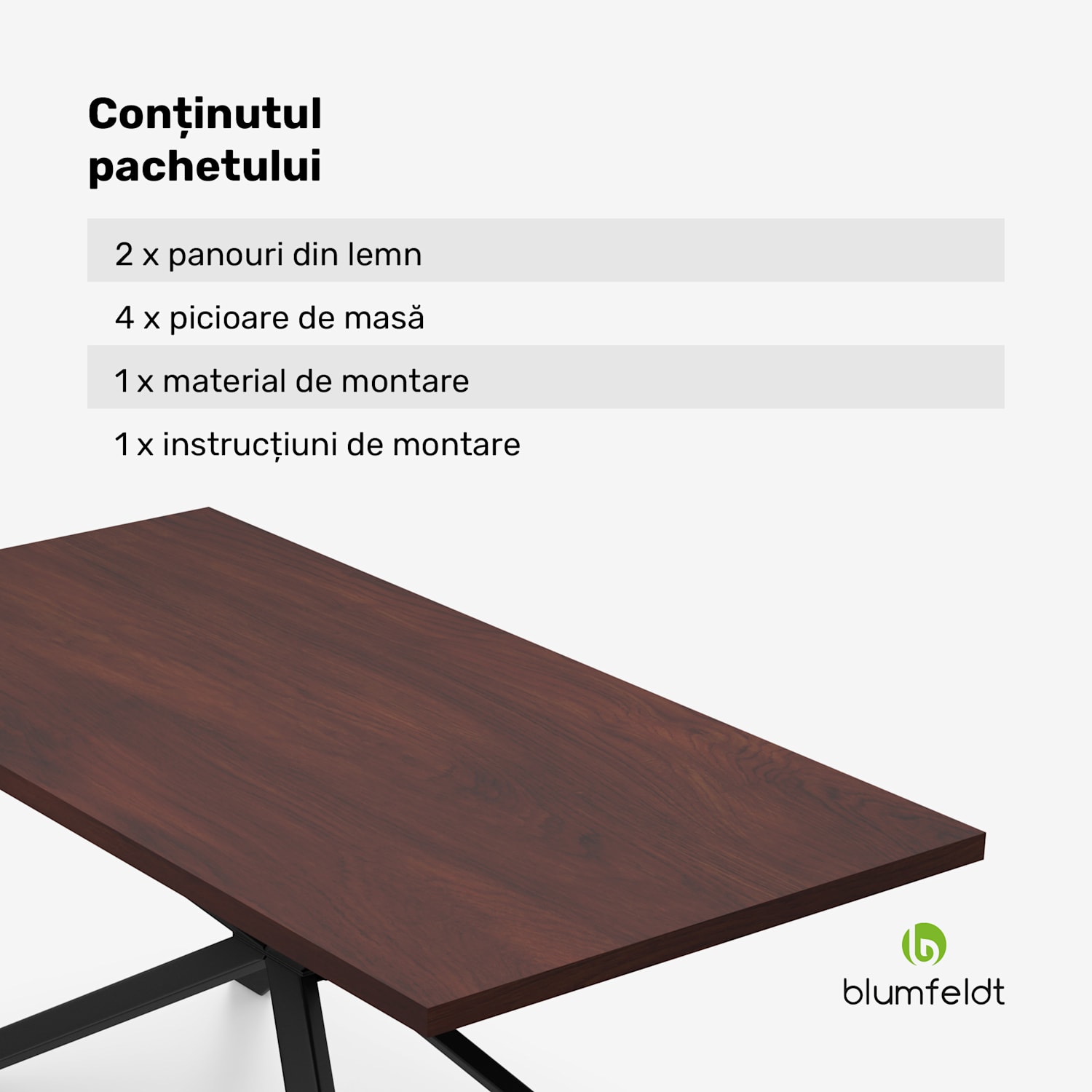 Set masă Bearsdon | Blat și picioare metalice | Stil industrial | stabil | modern 180 x 90 | Lemn închis