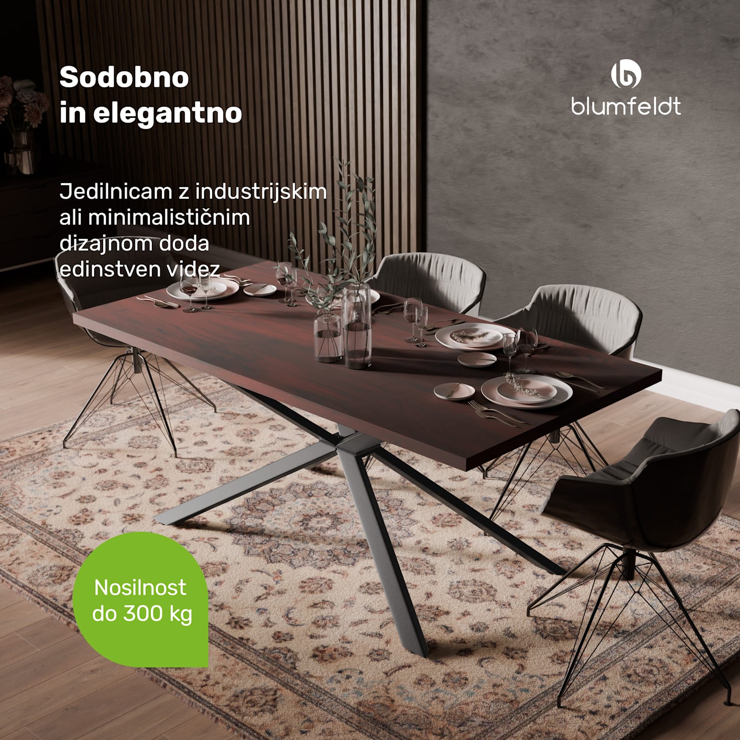Bearsdon jedilna miza komplet | plošča in kovinske noge | industrijski slog | stabilno | moderno 180 x 90 | Temni les
