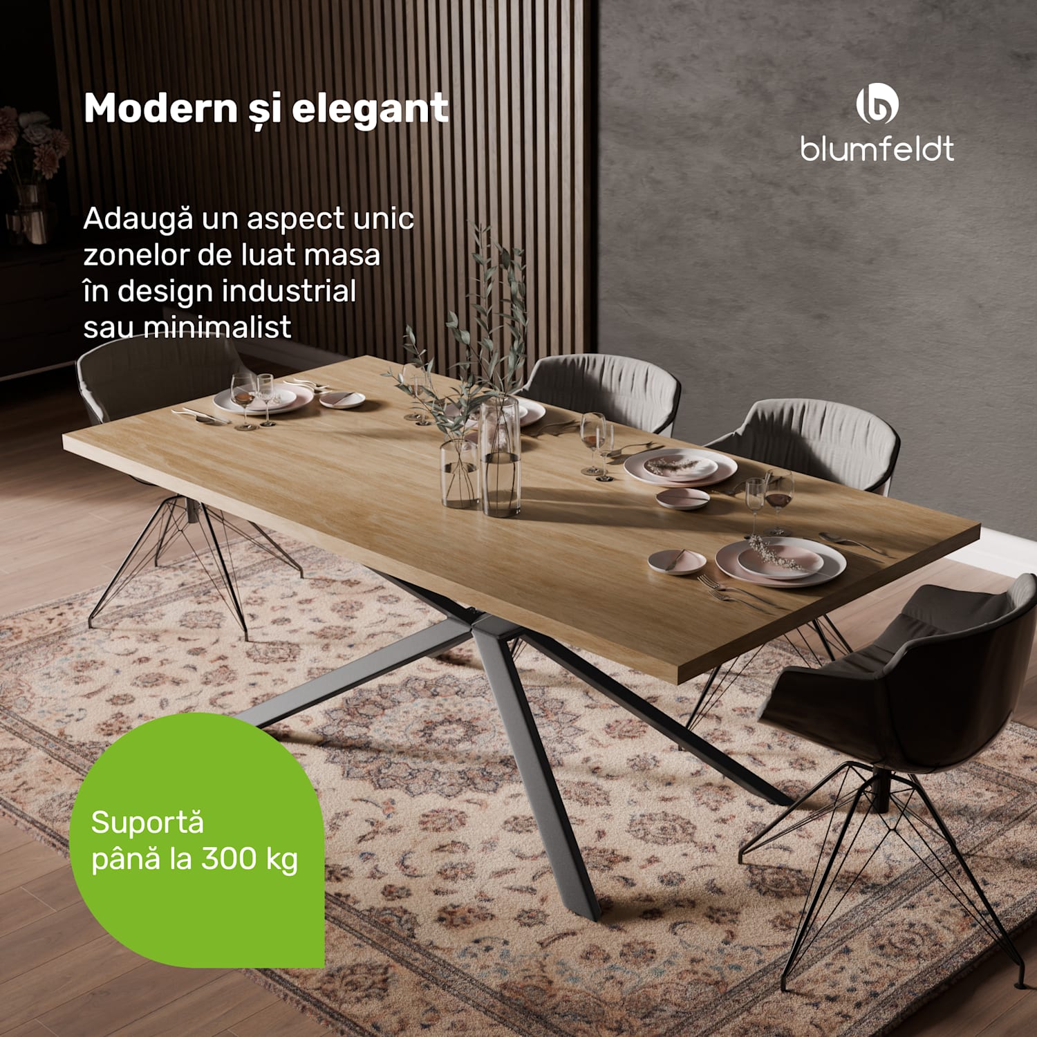 Set masă Bearsdon | Blat și picioare metalice | Stil industrial | stabil | modern 200 x 100 | Pin