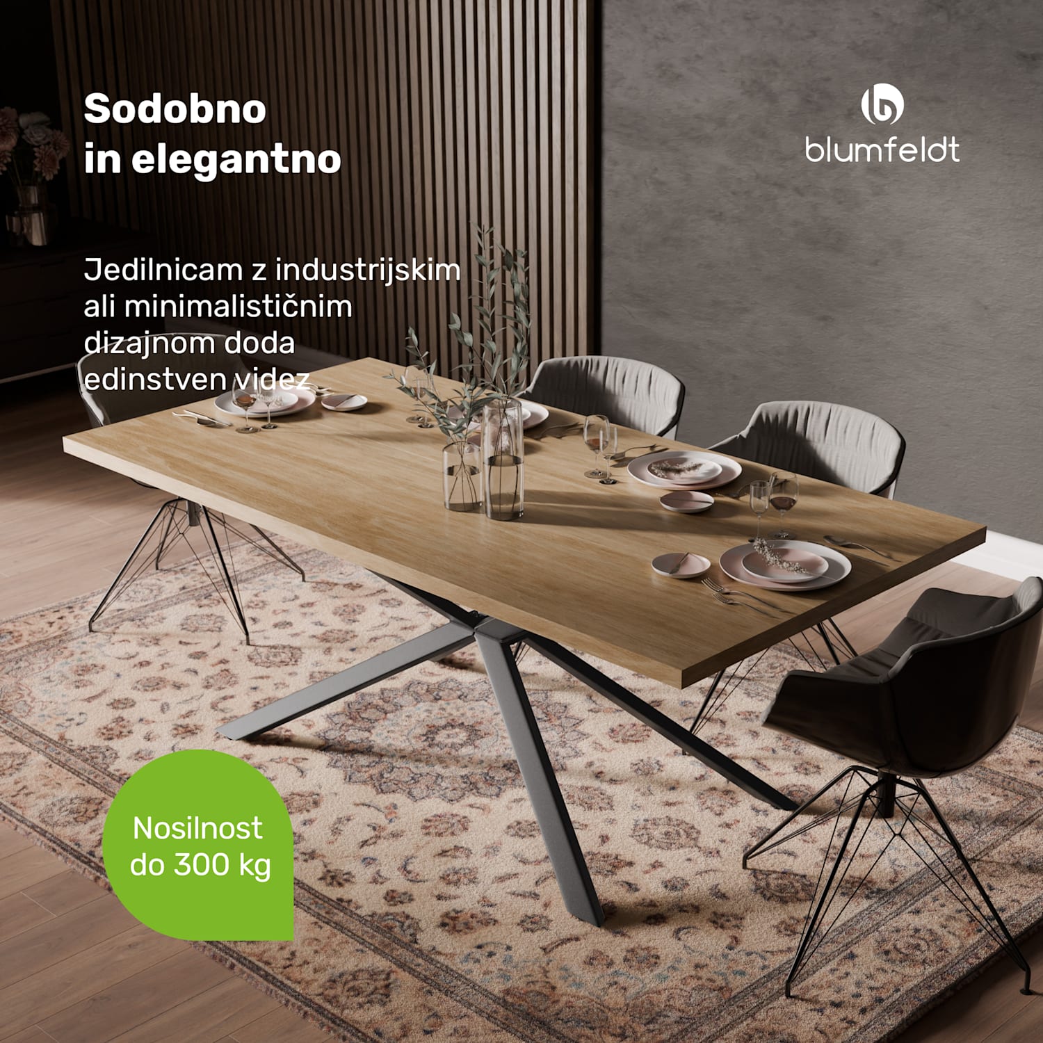 Bearsdon jedilna miza komplet | plošča in kovinske noge | industrijski slog | stabilno | moderno 200 x 100 | Borovec