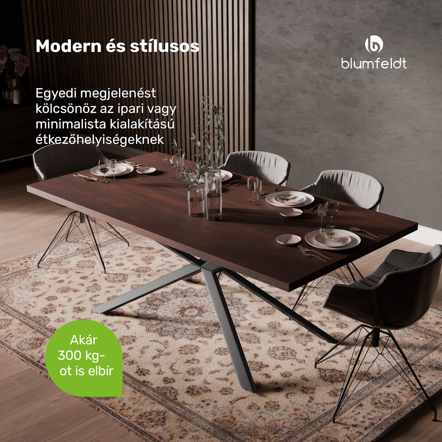 Bearsdon étkezőasztal szett | asztallap és fém asztallábak | ipari stílus | stabil | modern 200 x 100 | Teak