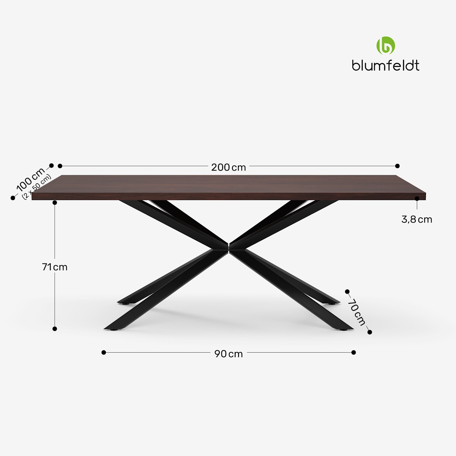 Bearsdon Esstisch Set | Tischplatte & Metall-Tischbeine | Industrial Style | stabil | modern 200 x 100 | Teakholz