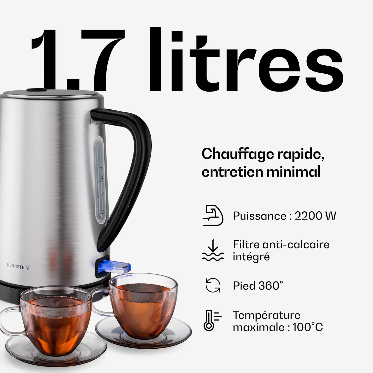 Verosteel basis ontbijtset | 2 sleuven broodrooster & waterkoker | 1,7 l Set van 2