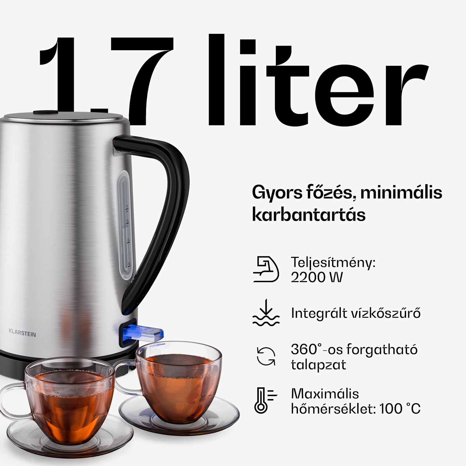 Verosteel alap reggeliző szett | 2 rekeszes kenyérpirító és vízforraló | 1,7 l 2er-Set