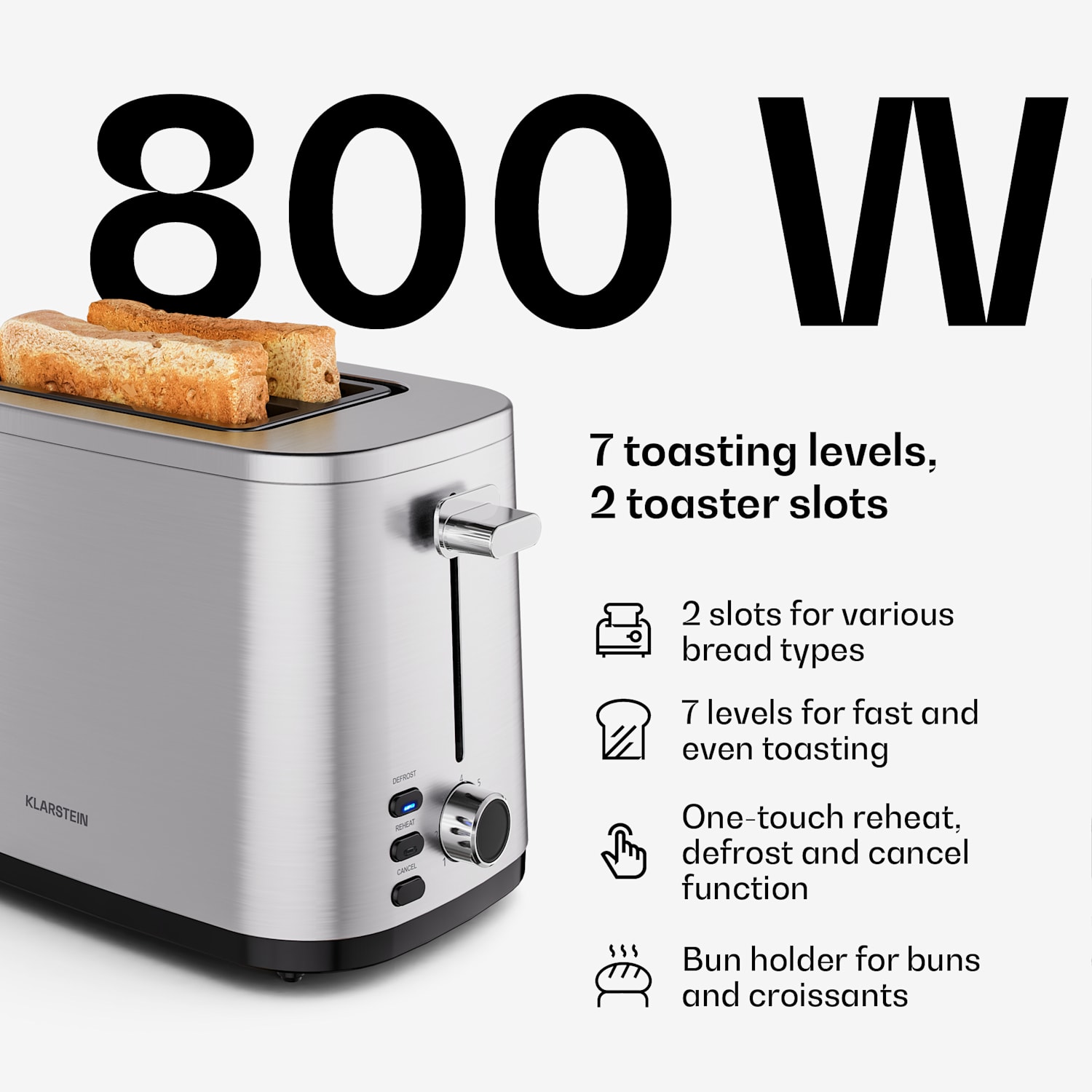 Verosteel basis ontbijtset | 2 sleuven broodrooster & waterkoker | 1,7 l Set van 2