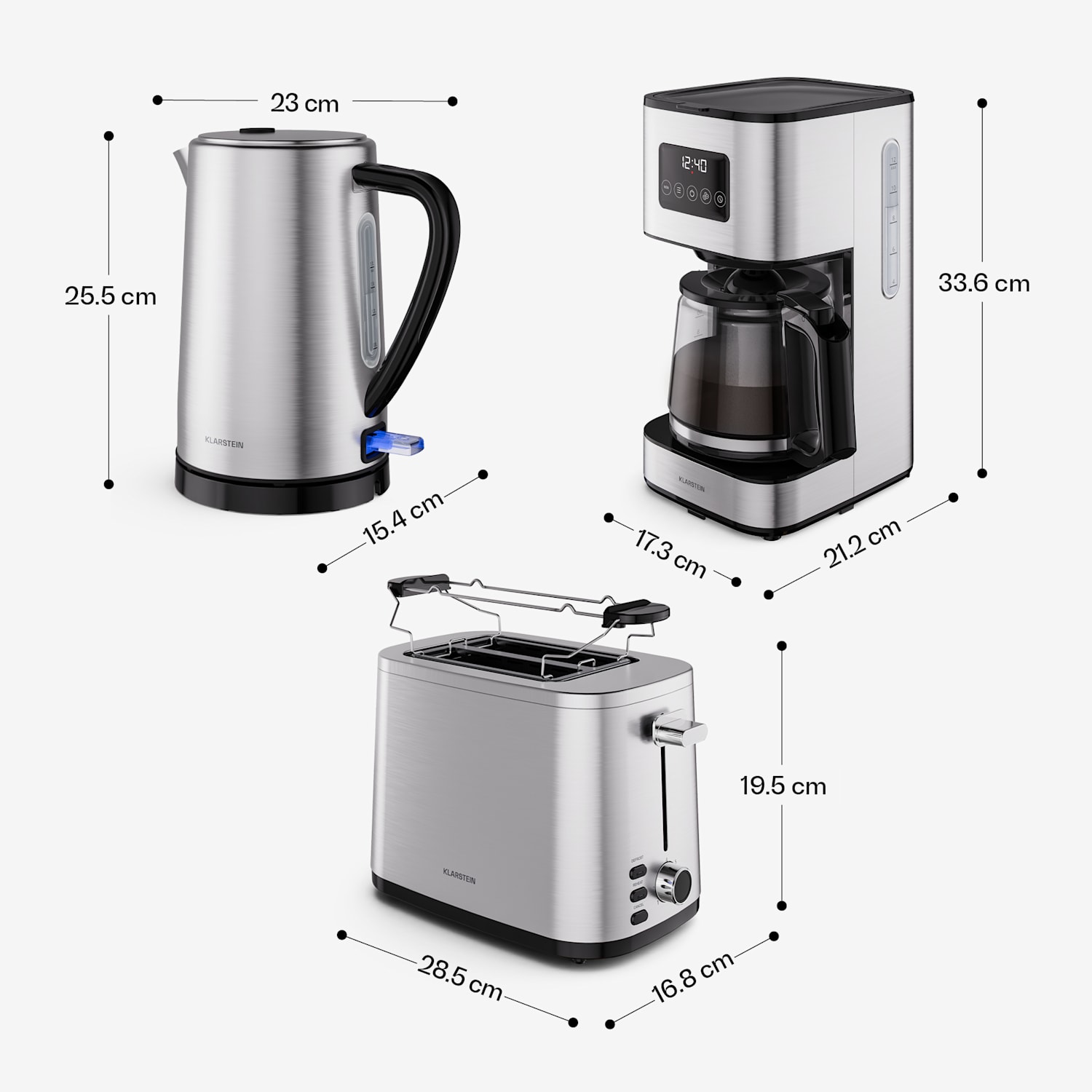 Verosteel - Set per la colazione | Tostapane, bollitore, macchina del caffè | 12 tazze 3er-Set