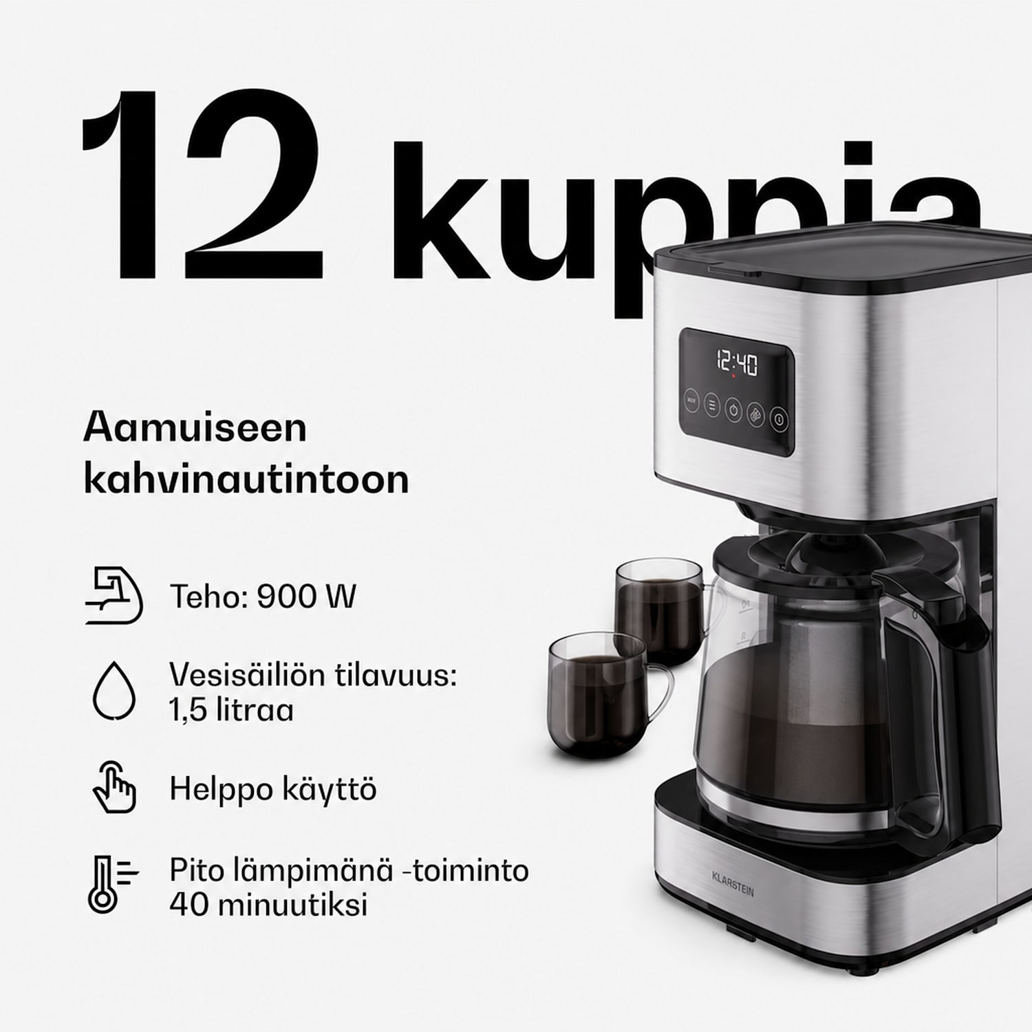 Verosteel aamiaissetti | Leivänpaahdin, vedenkeitin, kahvinkeitin | 12 kupin kapasiteetti 3er-Set