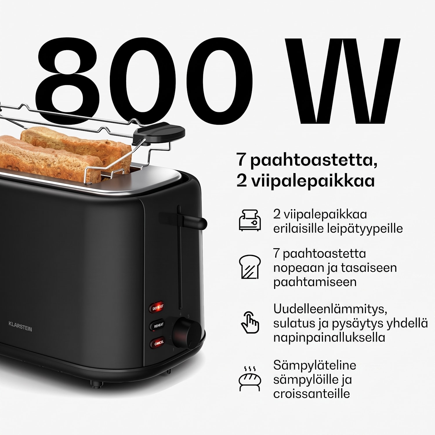 Velaire perusaamiaissetti | 2-paikkainen leivänpaahdin & vedenkeitin | 800 W | 1,7 l 2 kpl setti