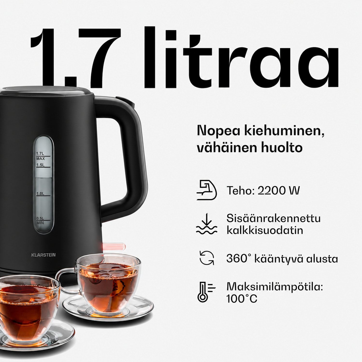 Velaire perusaamiaissetti | 2-paikkainen leivänpaahdin & vedenkeitin | 800 W | 1,7 l 2 kpl setti