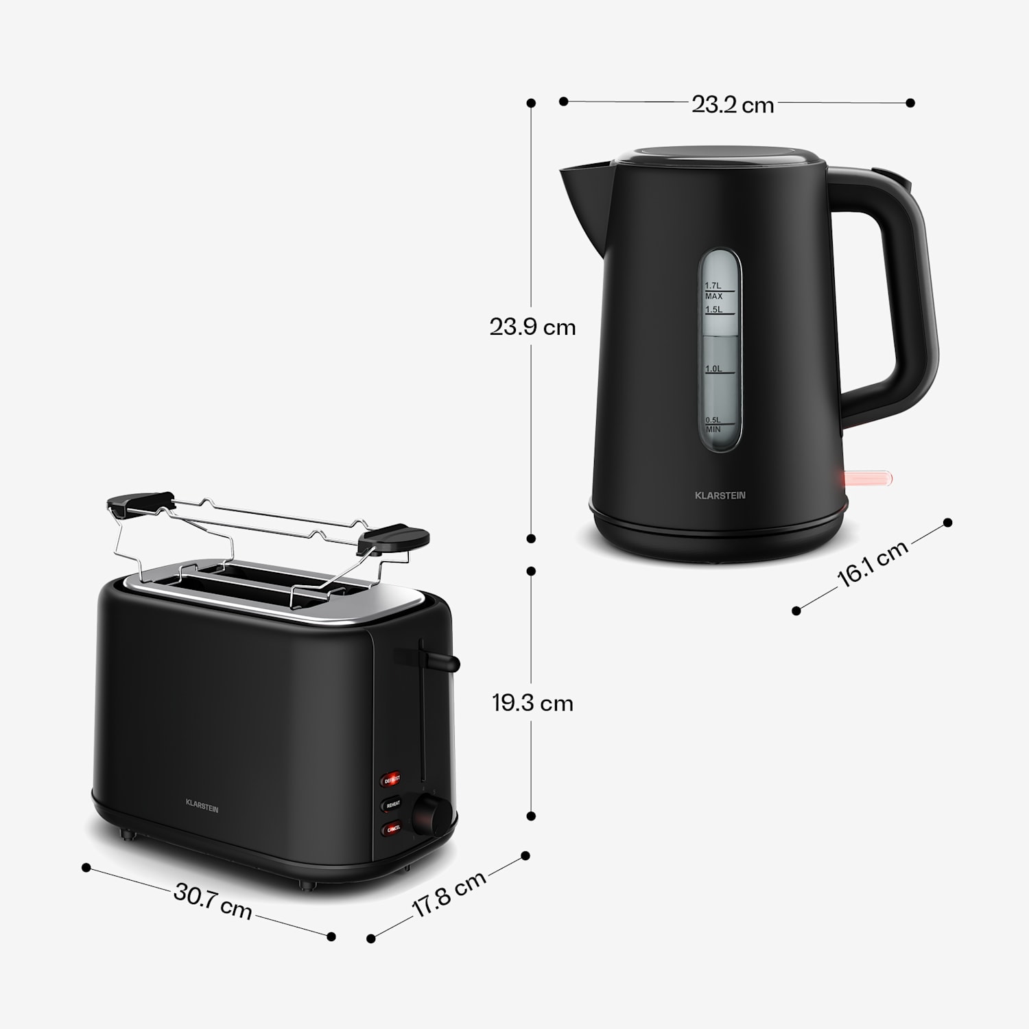 Velaire perusaamiaissetti | 2-paikkainen leivänpaahdin & vedenkeitin | 800 W | 1,7 l 2 kpl setti