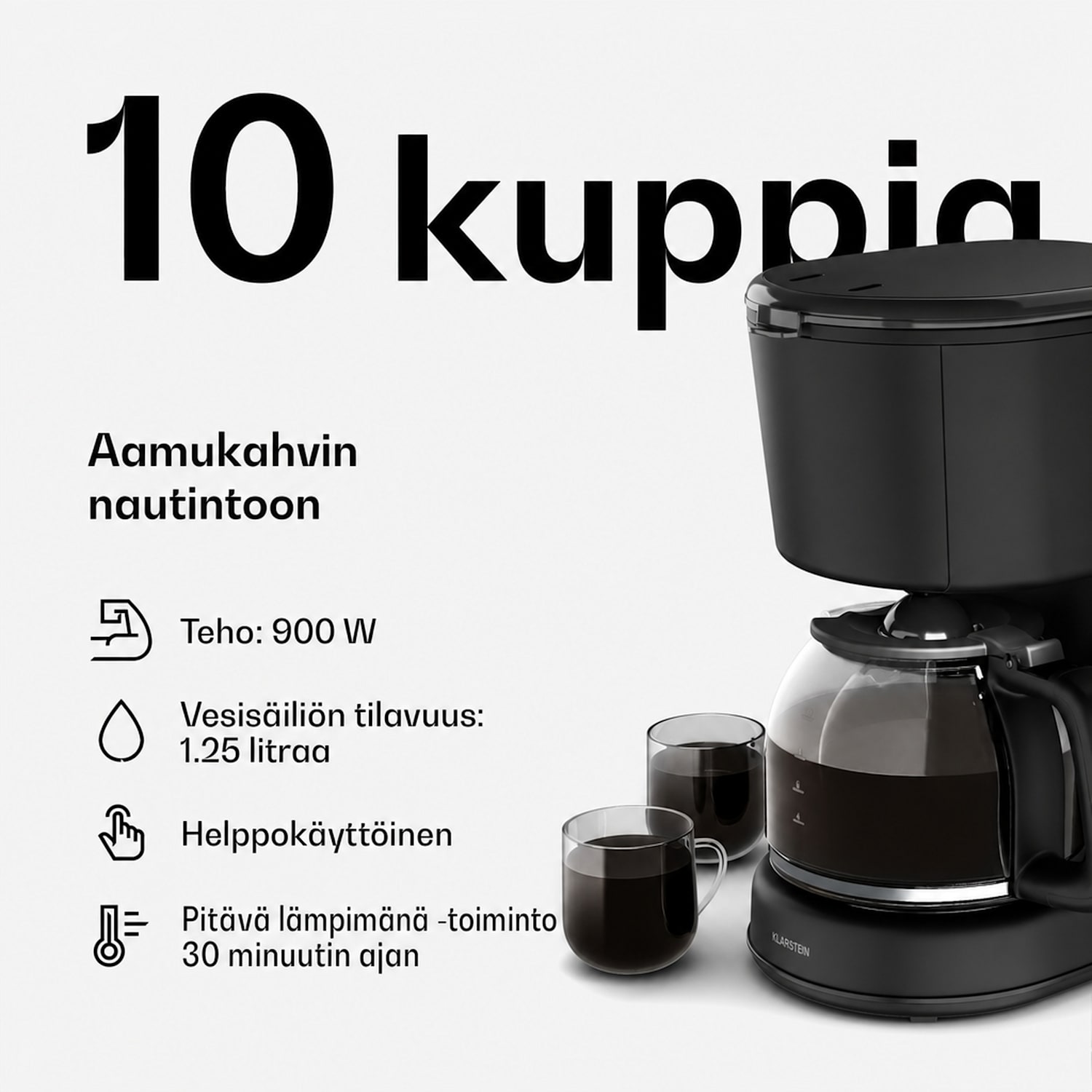 Velaire aamiaissetti | Leivänpaahdin, vedenkeitin & kahvinkeitin | 800 W | 10 kupillista | 1,7 l 3er-Set