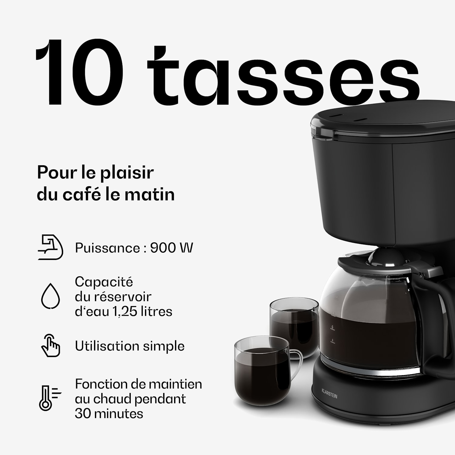 Ensemble petit-déjeuner Velaire | Grille-pain, bouilloire & cafetière | 800 W | 10 tasses | 1,7 l 