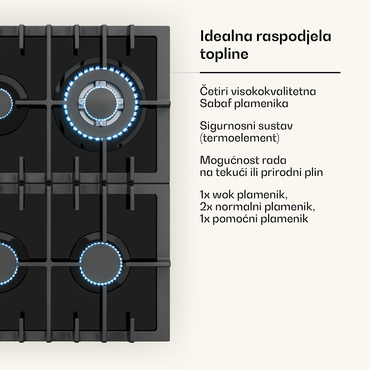 Victoria 60 Triple Set plin, Plinsko kuhalo, Pećnica, Napa za kuhanje 60 cm Plin | Crna