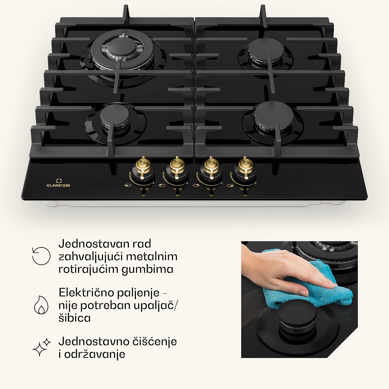 Victoria 60 Triple Set plin, Plinsko kuhalo, Pećnica, Napa za kuhanje 60 cm Plin | Crna