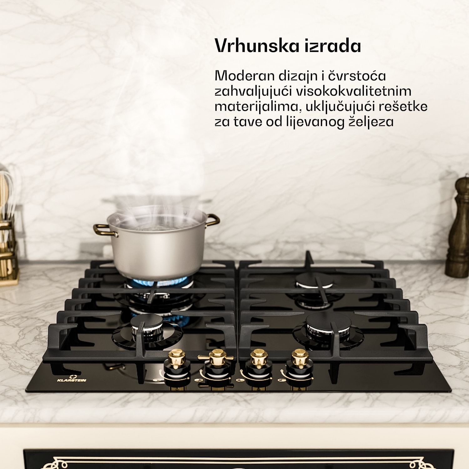 Victoria 60 Triple Set plin, Plinsko kuhalo, Pećnica, Napa za kuhanje 60 cm Plin | Crna