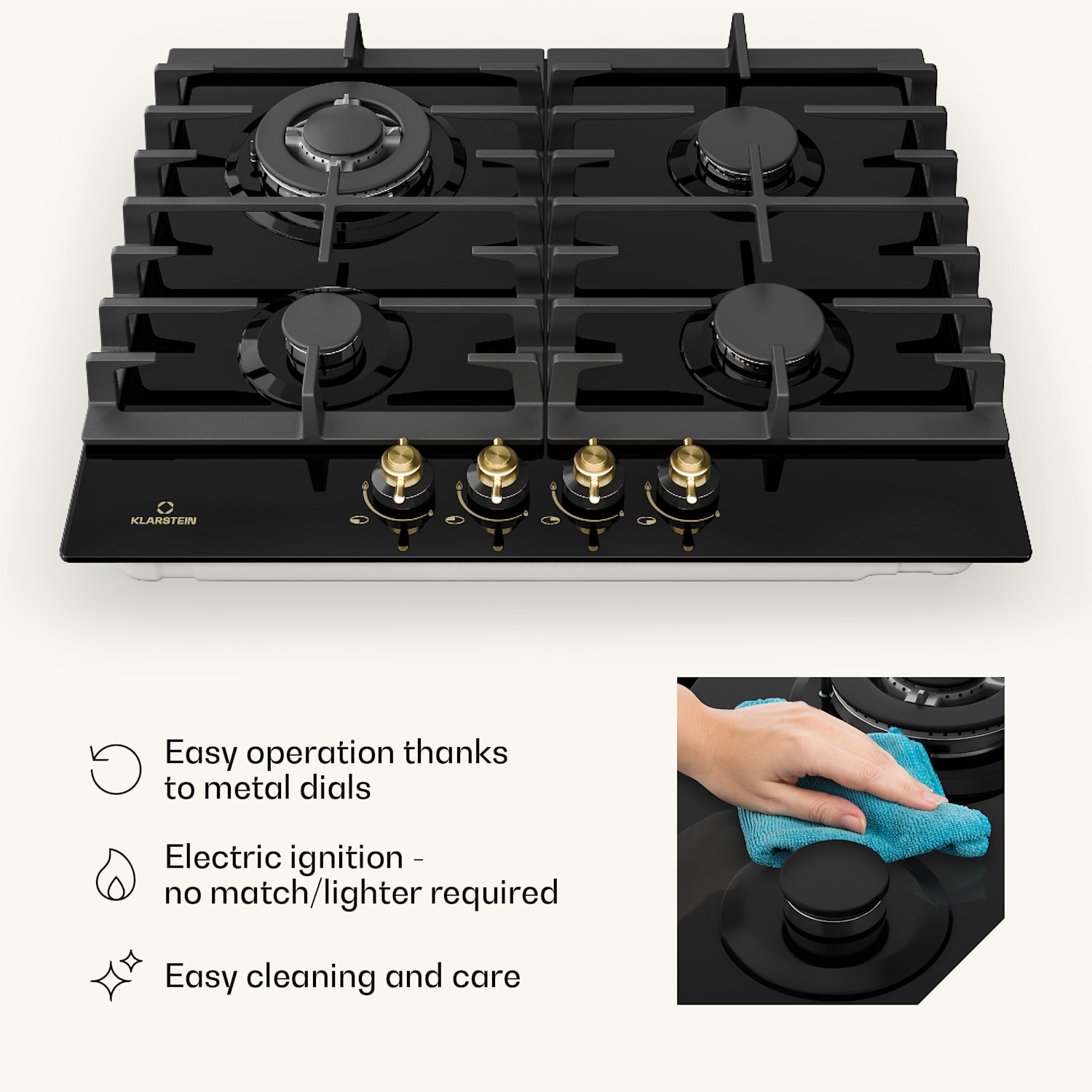 Victoria 60 Triple Set Gas | Gasinductiekookplaat | Oven | Afzuigkap 60 cm Gas | Zwart