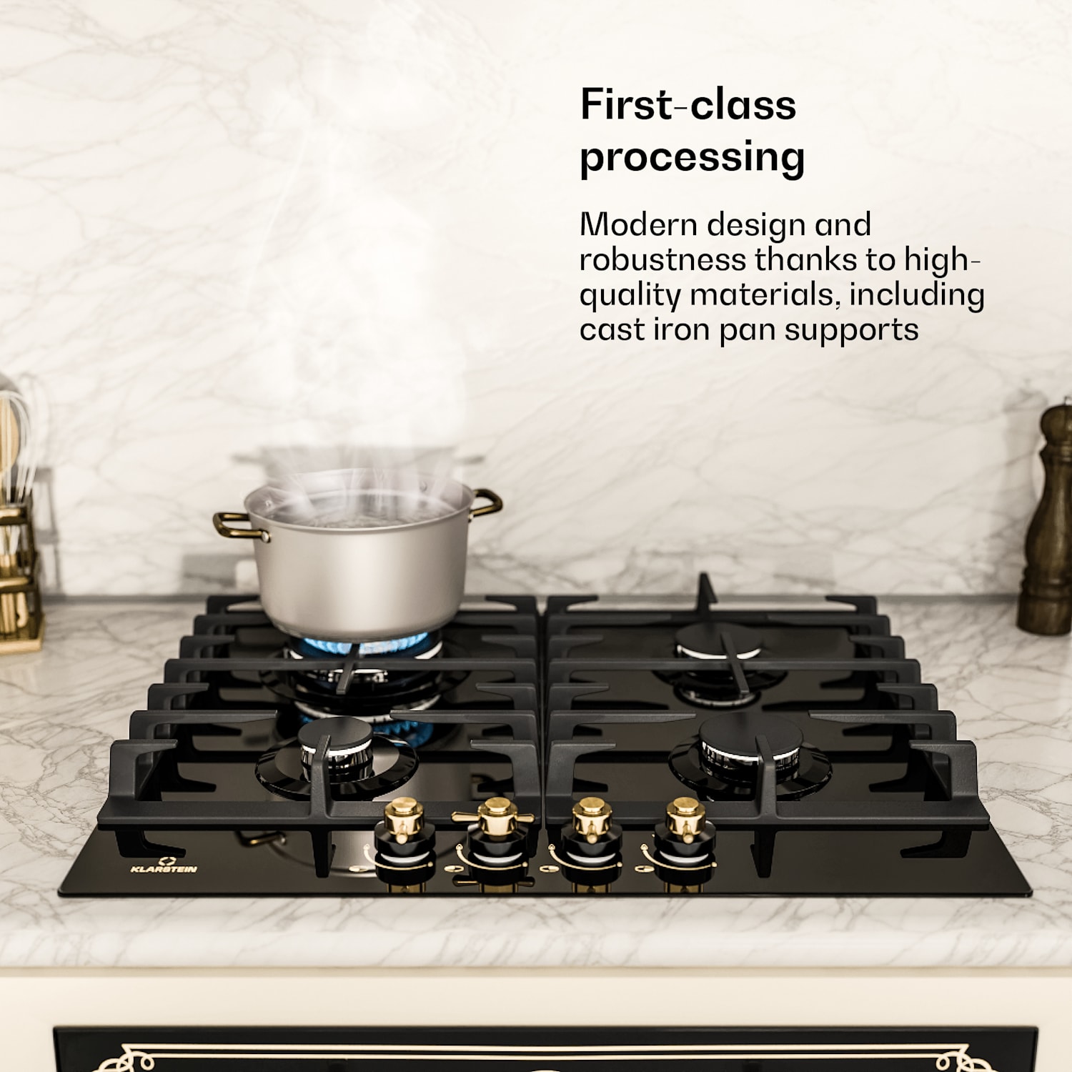 Victoria 60 Triple Set Gas | Gasinductiekookplaat | Oven | Afzuigkap 60 cm Gas | Zwart