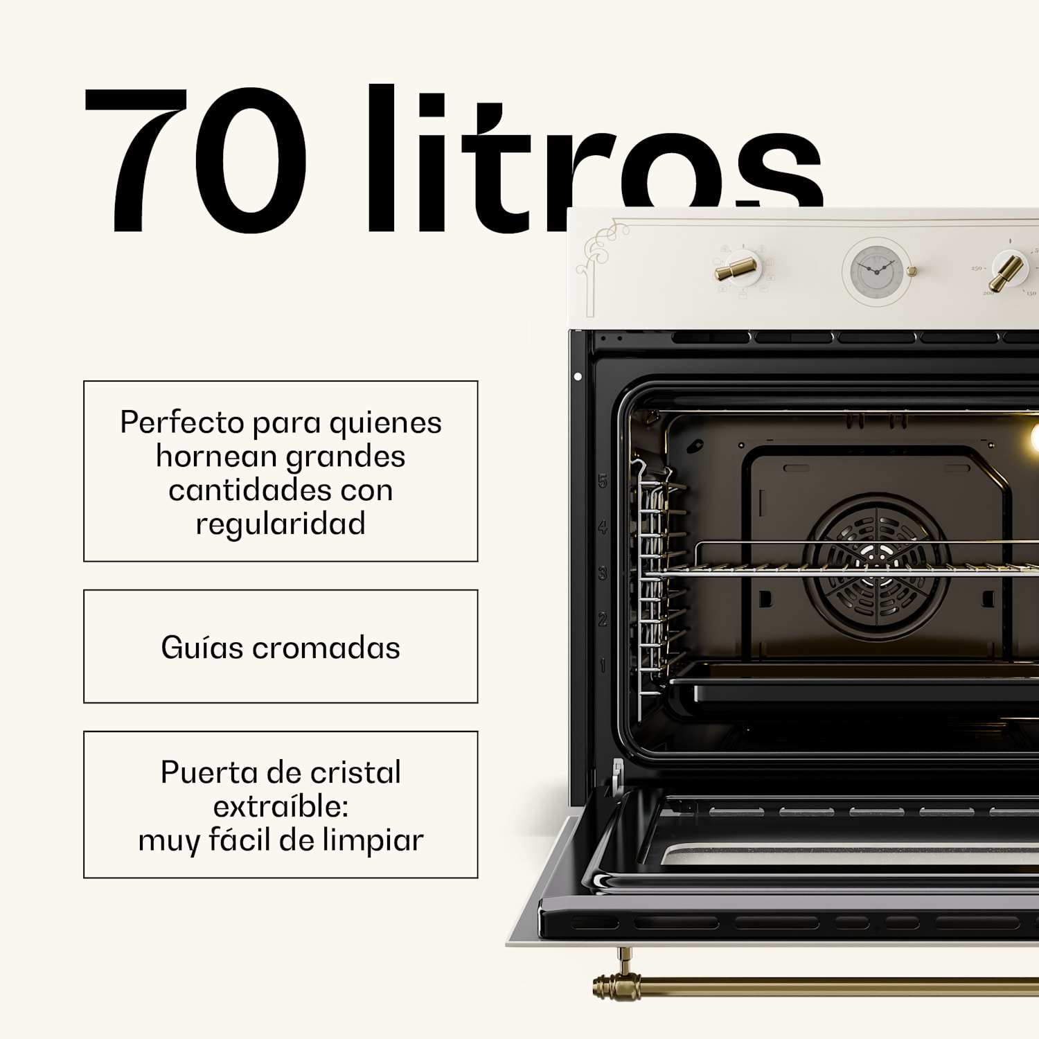 Victoria 60 Triple Set Gas | Placa de gas | Horno | Campana extractora Gas de 60 cm. | Crema Vintage