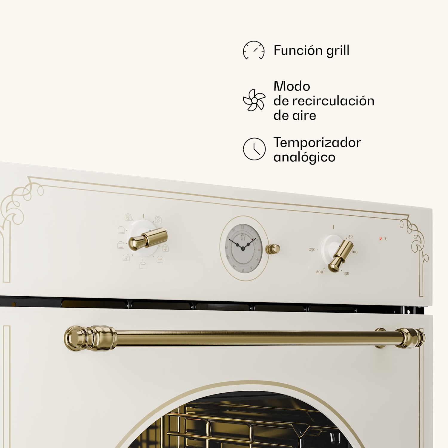 Victoria 60 Triple Set Gas | Placa de gas | Horno | Campana extractora Gas de 60 cm. | Crema Vintage