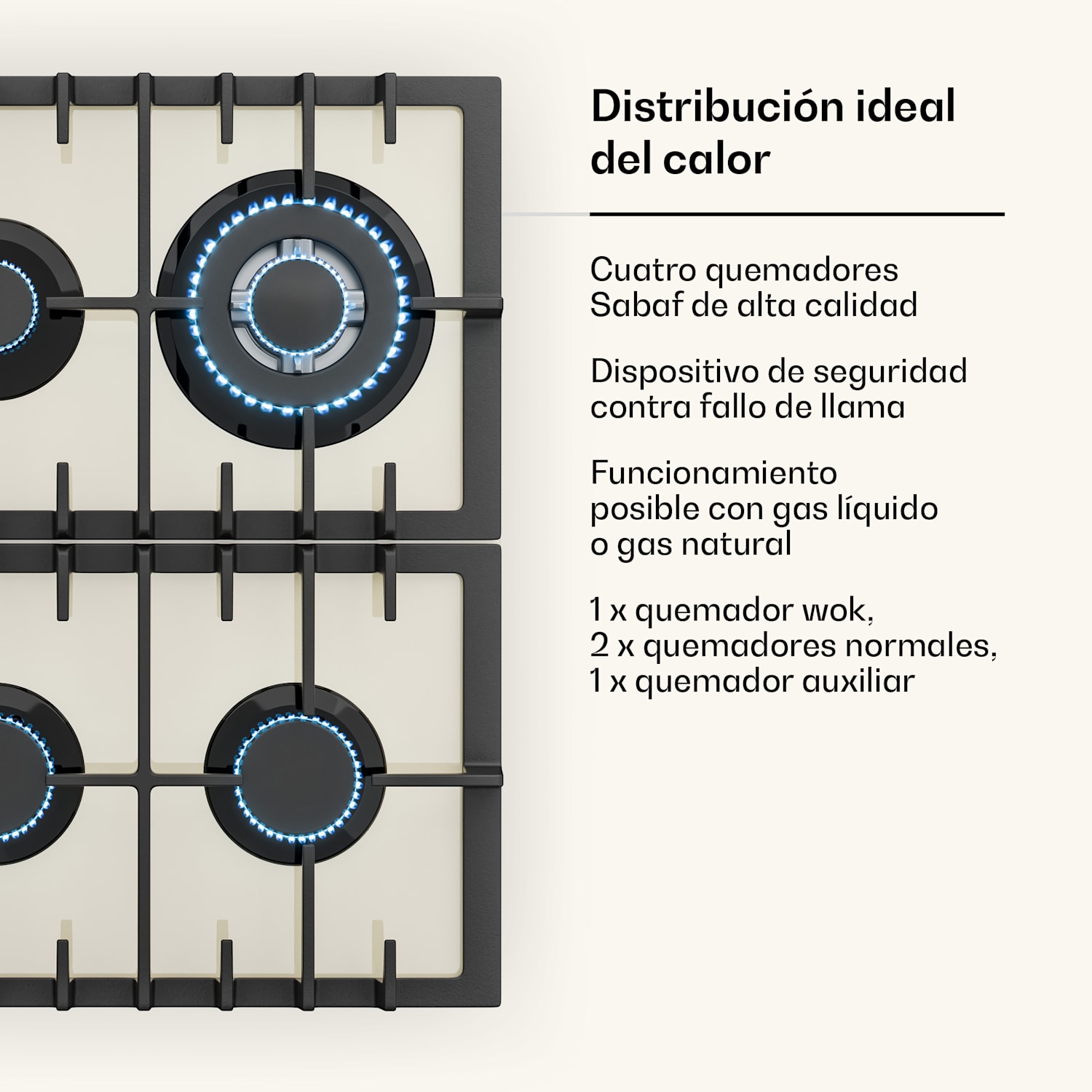 Victoria 60 Triple Set Gas | Placa de gas | Horno | Campana extractora Gas de 60 cm. | Crema Vintage