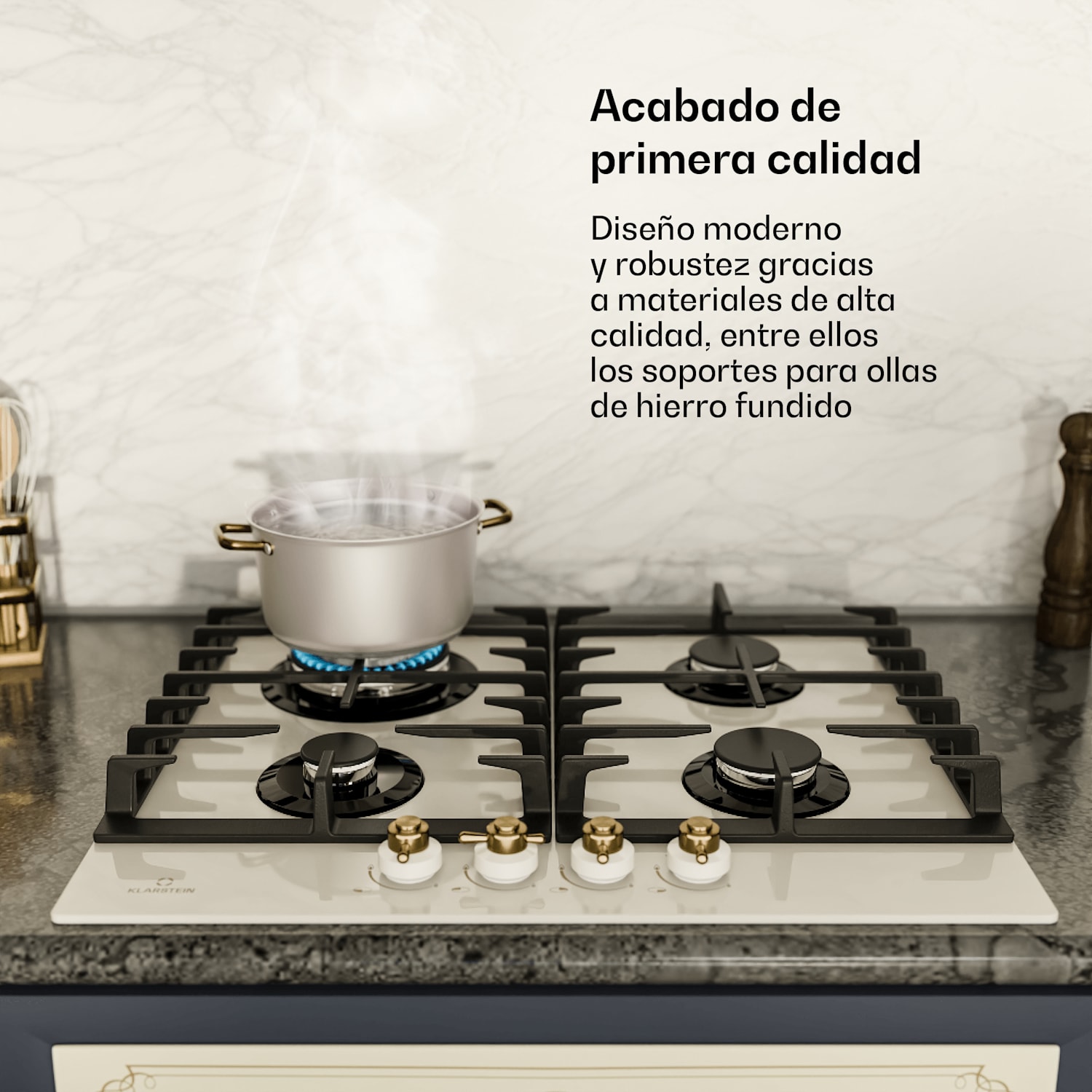 Victoria 60 Triple Set Gas | Placa de gas | Horno | Campana extractora Gas de 60 cm. | Crema Vintage