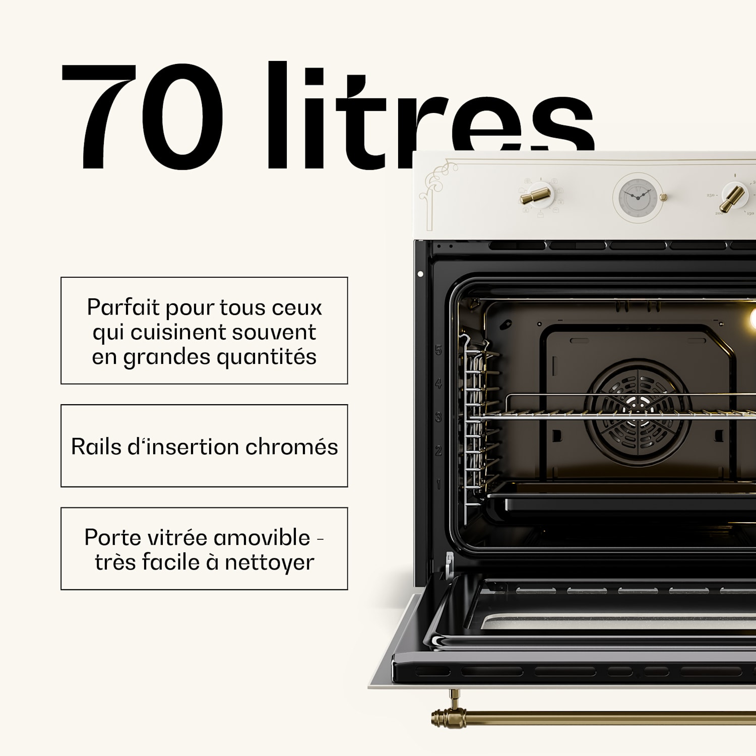 Victoria 60 Triple Set Gaz | Plaque de cuisson à gaz | Four | Hotte aspirante 60 cm Gaz | Crème Vintage