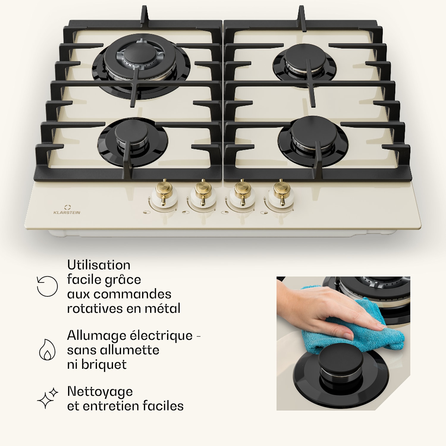 Victoria 60 Triple Set Gaz | Plaque de cuisson à gaz | Four | Hotte aspirante 60 cm Gaz | Crème Vintage