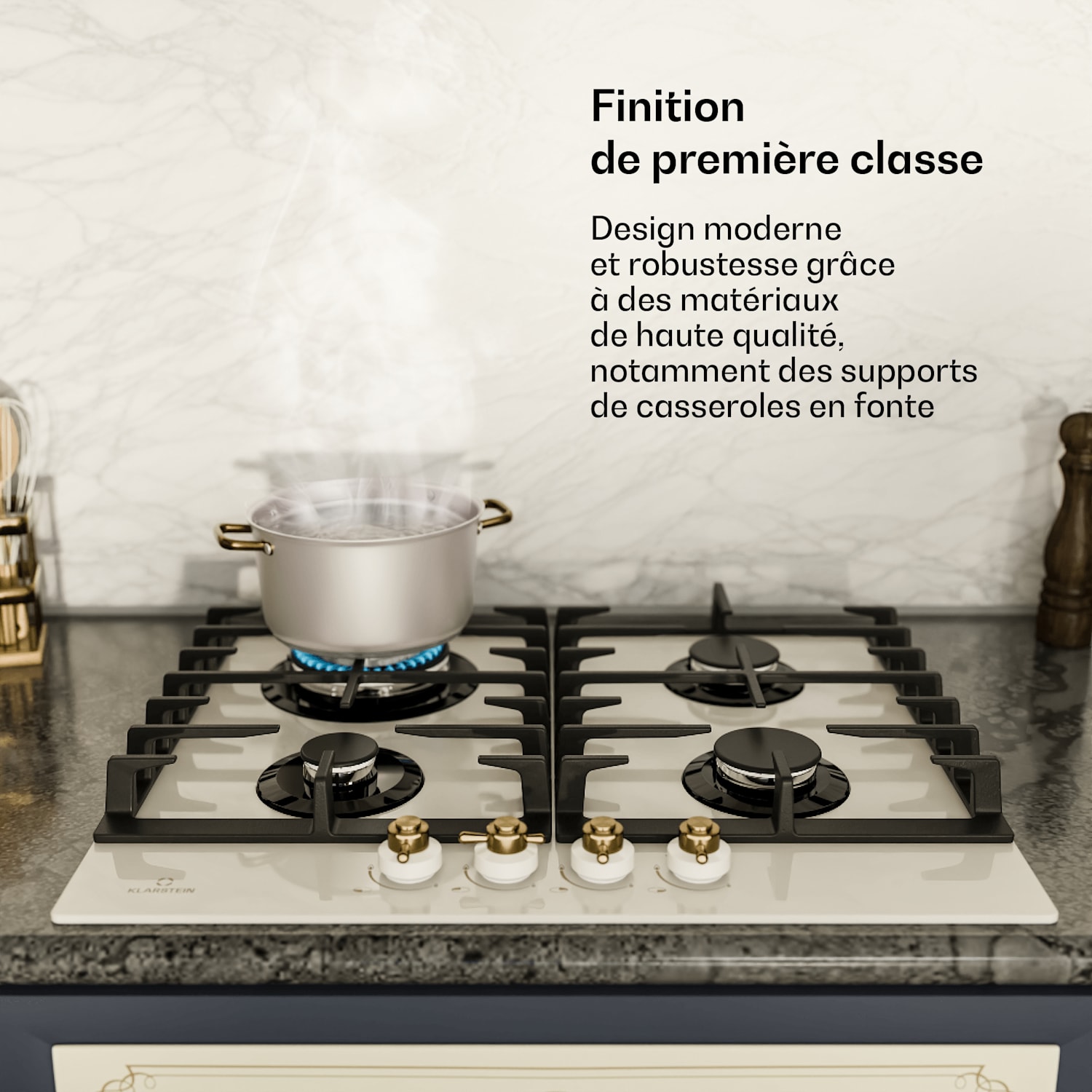 Victoria 60 Triple Set Gaz | Plaque de cuisson à gaz | Four | Hotte aspirante 60 cm Gaz | Crème Vintage