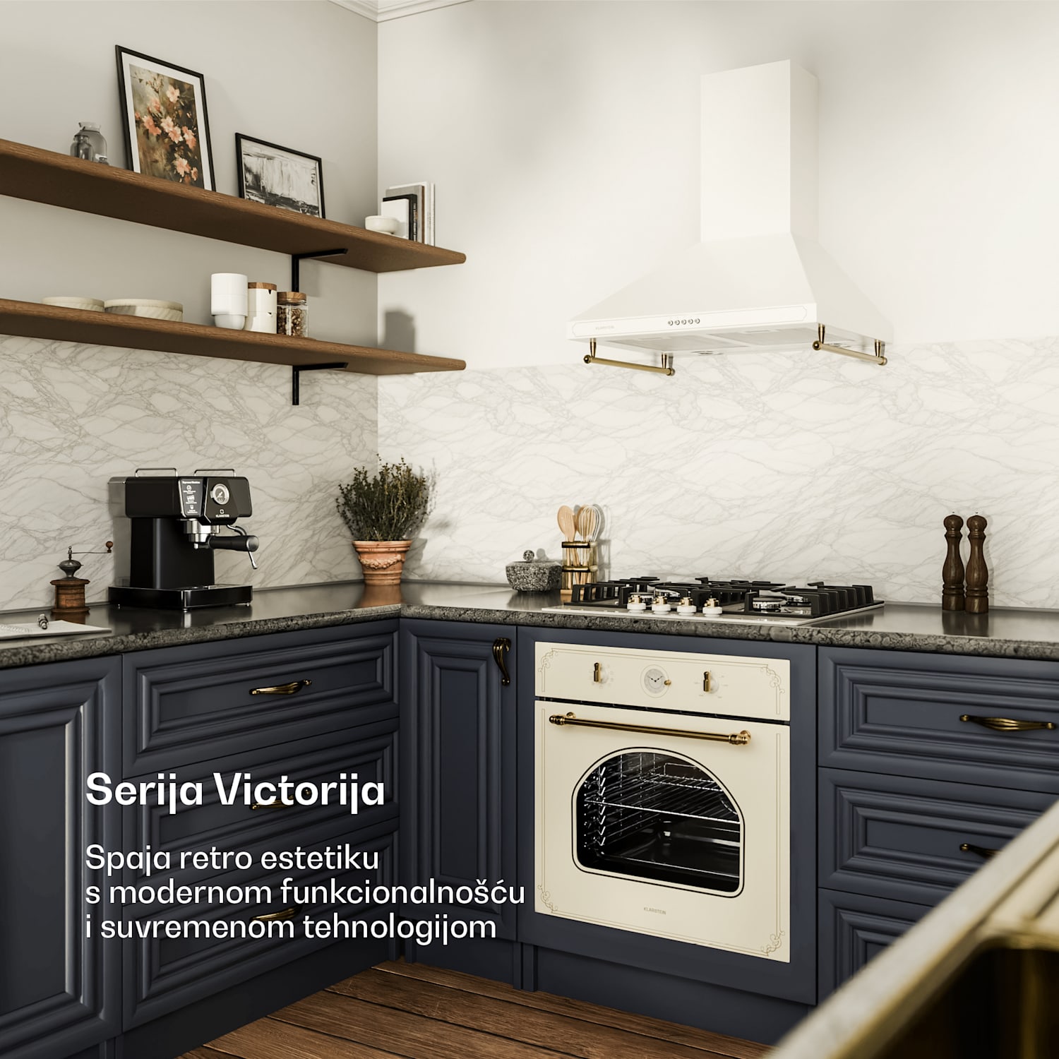 Victoria 60 Triple Set plin, Plinsko kuhalo, Pećnica, Napa za kuhanje 60 cm Plin | Vintage kremasta