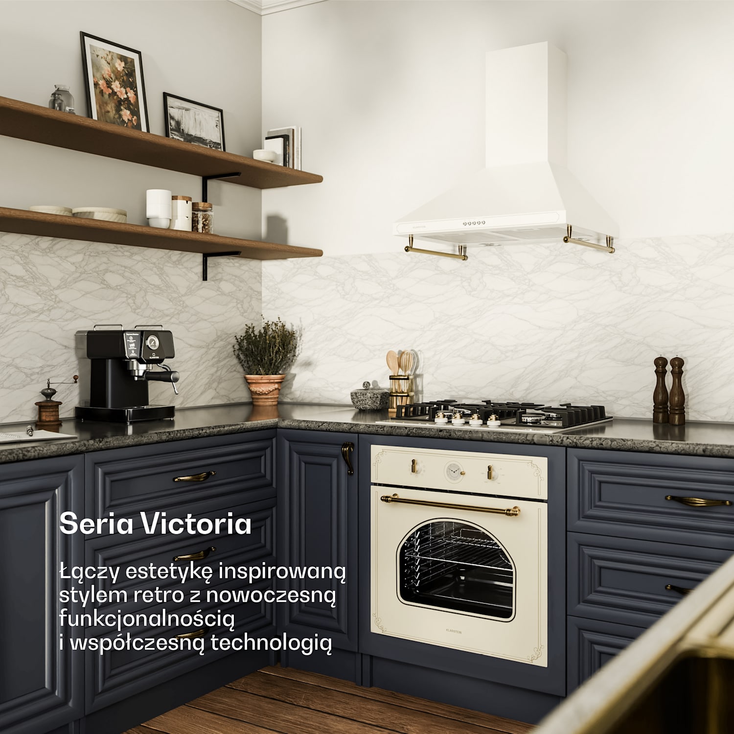 Victoria 60 Zestaw Trójfunkcyjny Gazowy, Gazowe pole grzewcze, Piekarnik, Okap Gaz 60 cm | Vintage Krem