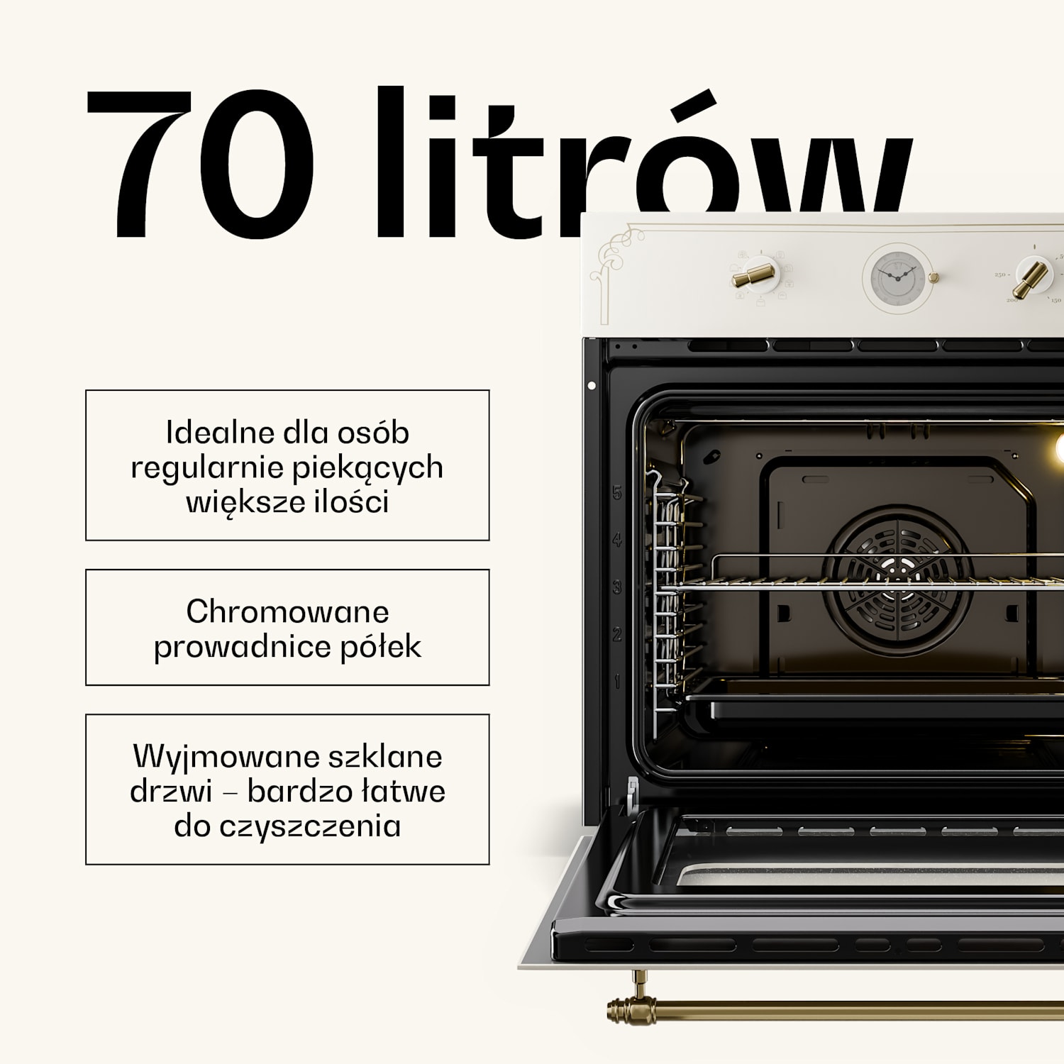 Victoria 60 Zestaw Trójfunkcyjny Gazowy, Gazowe pole grzewcze, Piekarnik, Okap Gaz 60 cm | Vintage Krem