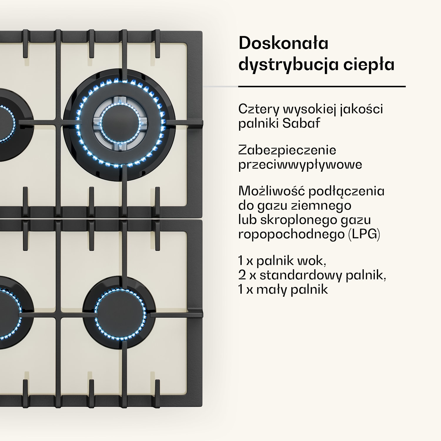 Victoria 60 Zestaw Trójfunkcyjny Gazowy, Gazowe pole grzewcze, Piekarnik, Okap Gaz 60 cm | Vintage Krem