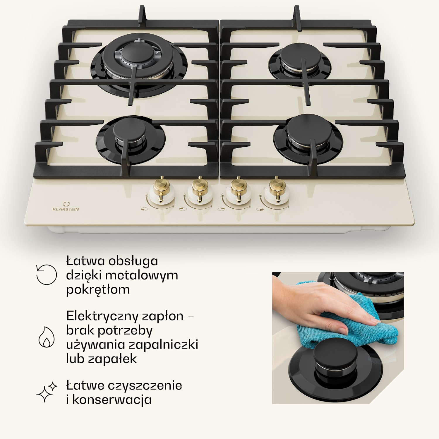 Victoria 60 Zestaw Trójfunkcyjny Gazowy, Gazowe pole grzewcze, Piekarnik, Okap Gaz 60 cm | Vintage Krem