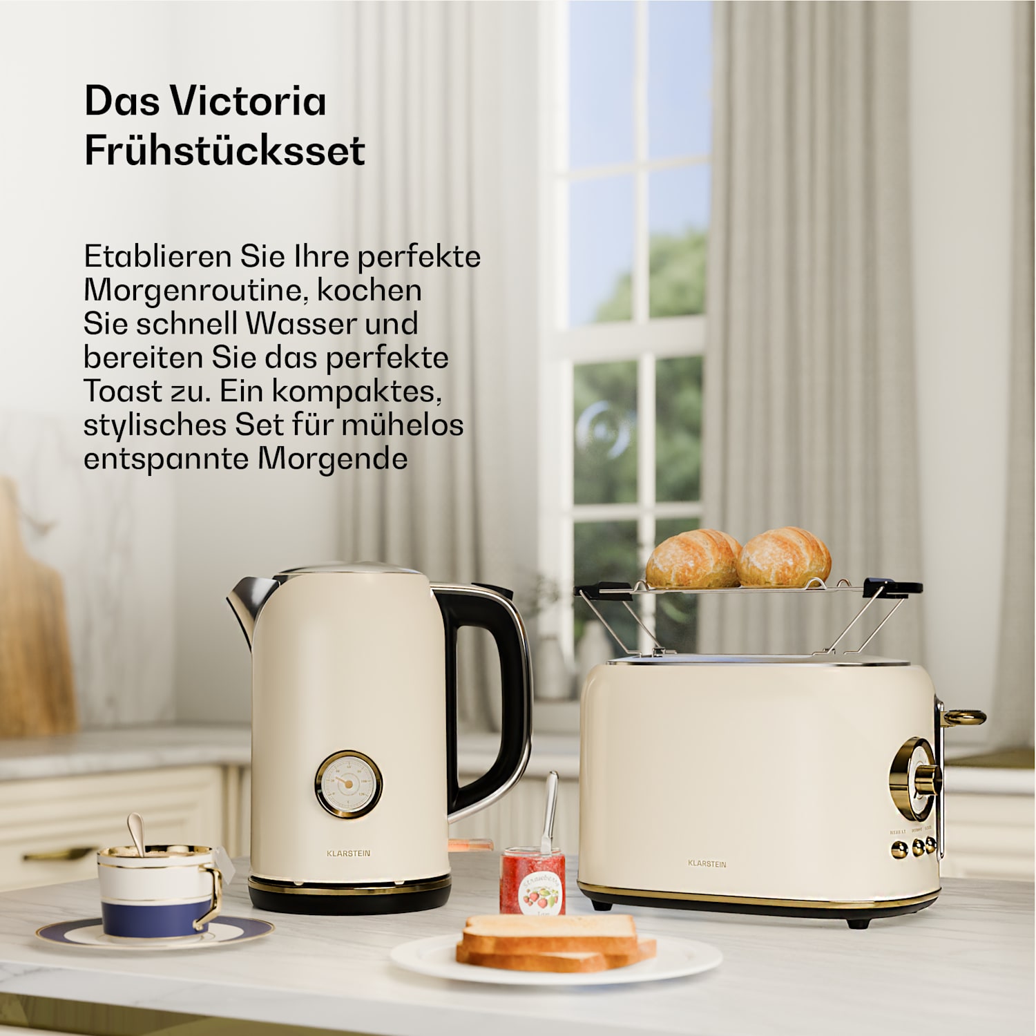 Victoria Basis-Frühstücksset | 2-Schlitz-Toaster & Wasserkocher 