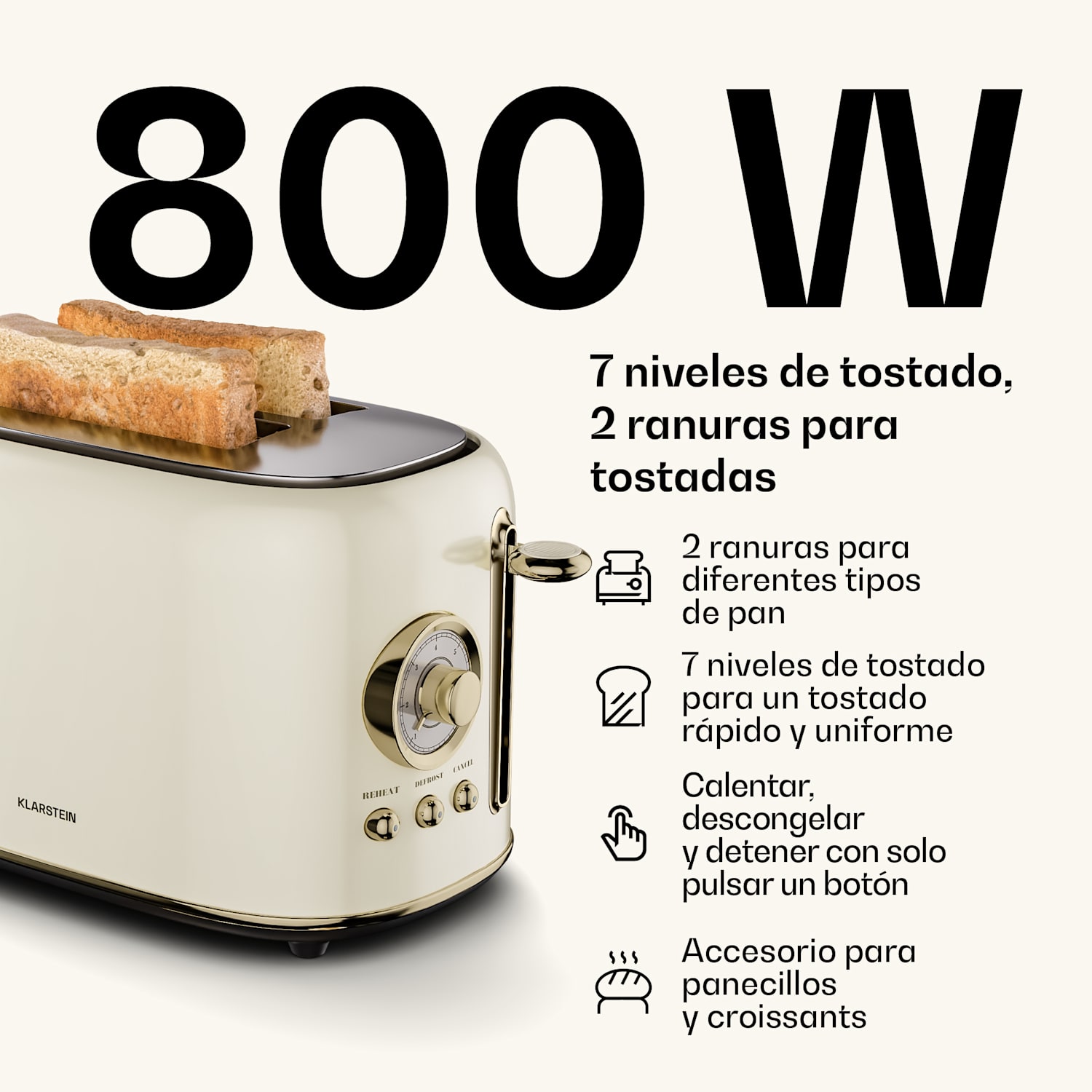 Victoria set básico de desayuno | Tostadora de 2 ranuras y hervidor | 800 W | 1,7 l 