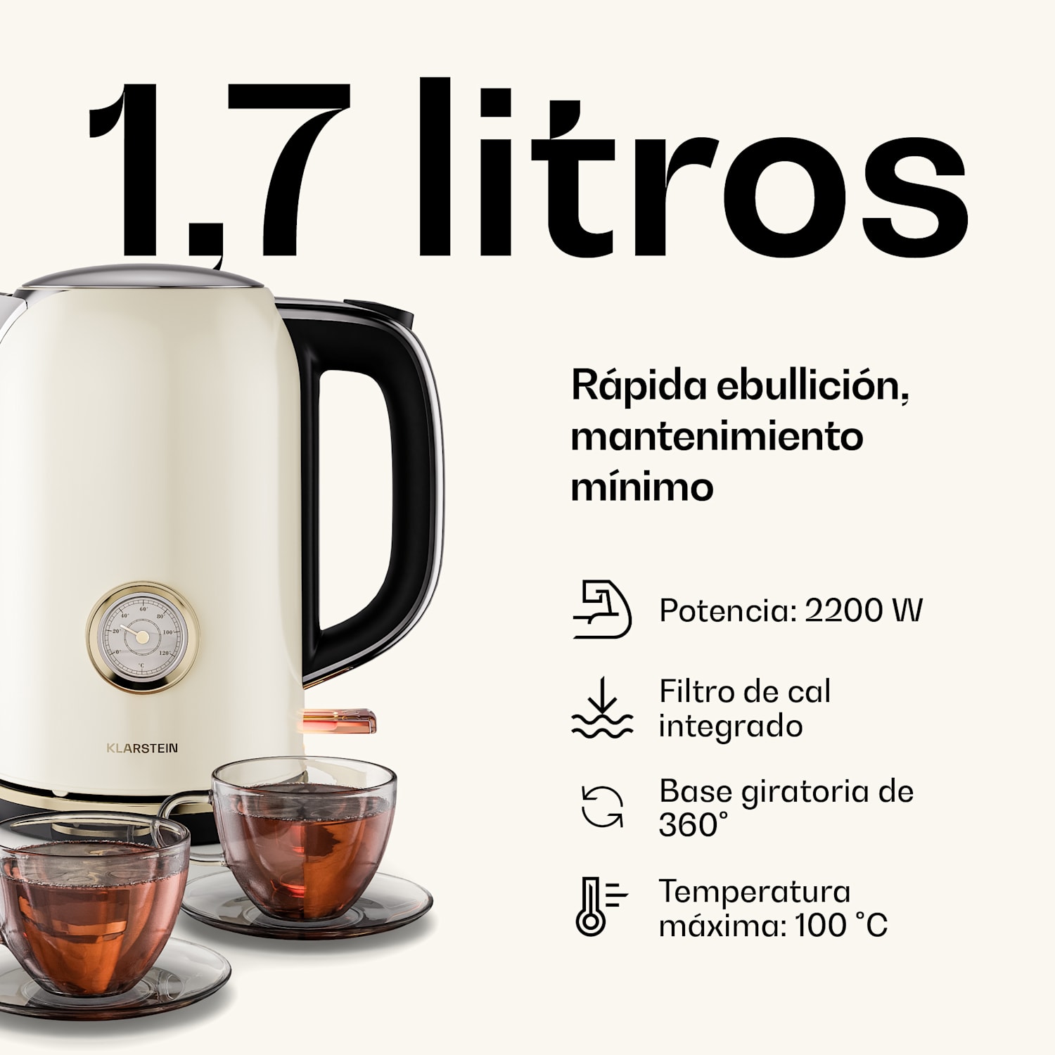Victoria set básico de desayuno | Tostadora de 2 ranuras y hervidor | 800 W | 1,7 l 