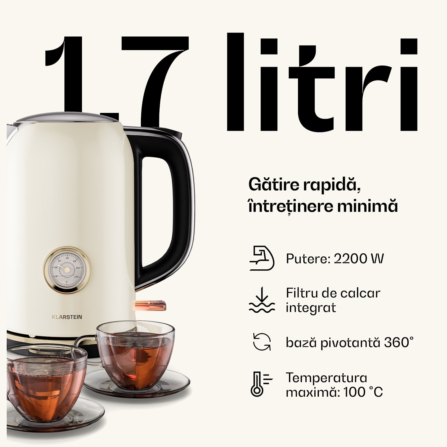 Set de mic dejun Victoria | Prăjitor de pâine cu 2 fante și ceainic Set_of_2 | Crem